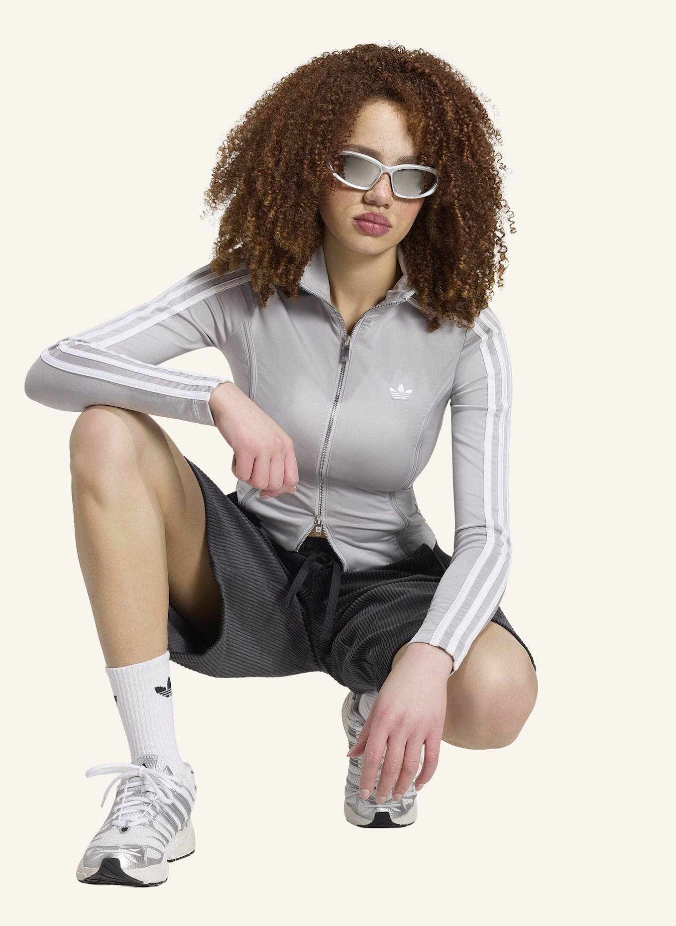 adidas Originals LANGÄRMELIGES SHIRT, REISSVERSCHLUSS: GRAU