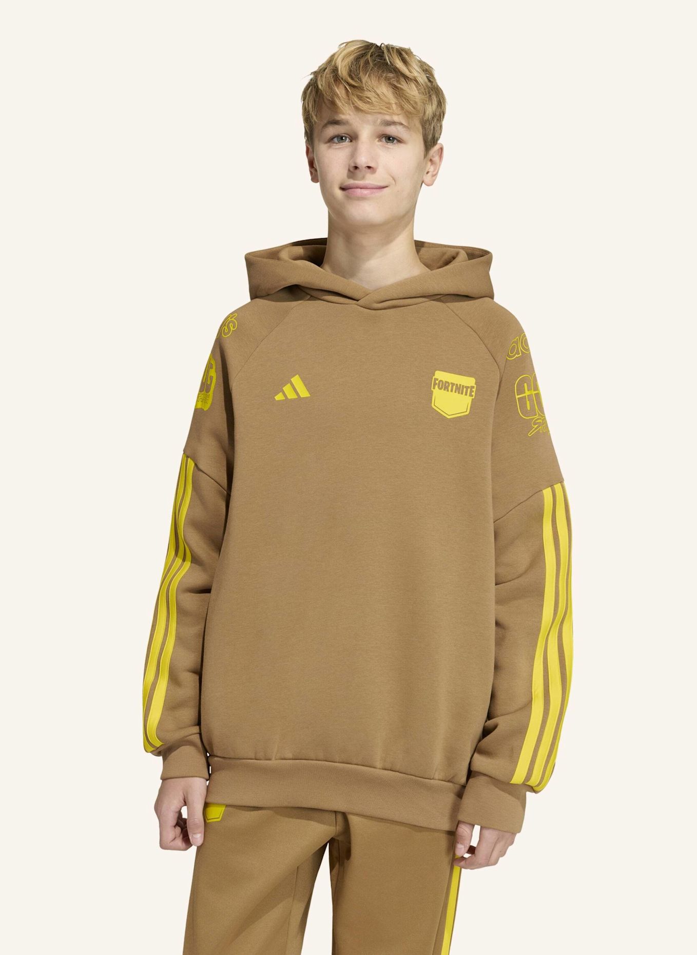 adidas ADIDAS X FORTNITE HOODIE SWEATSHIRT: BRAUN/ GELB