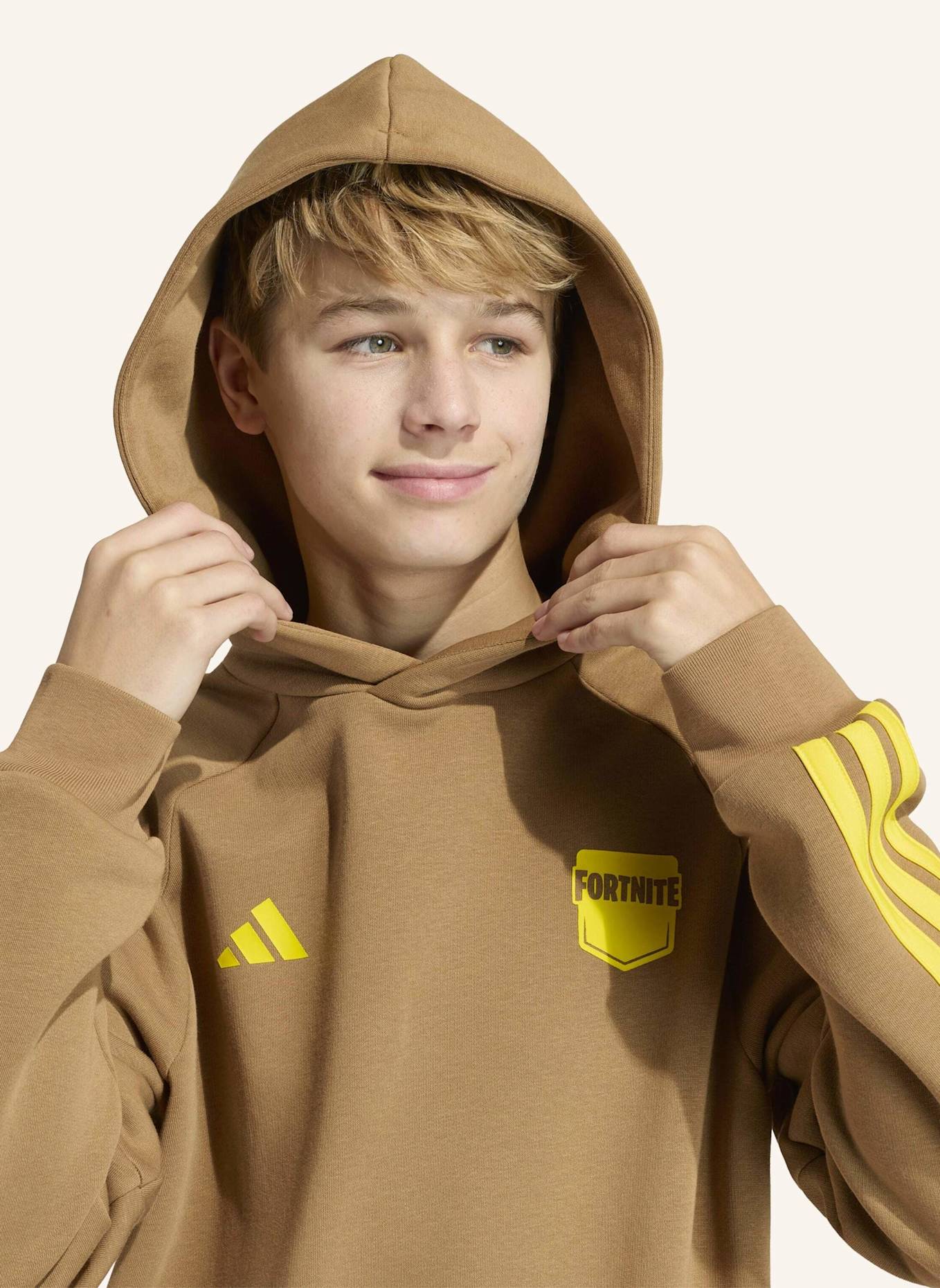 adidas ADIDAS X FORTNITE HOODIE SWEATSHIRT: BRAUN/ GELB