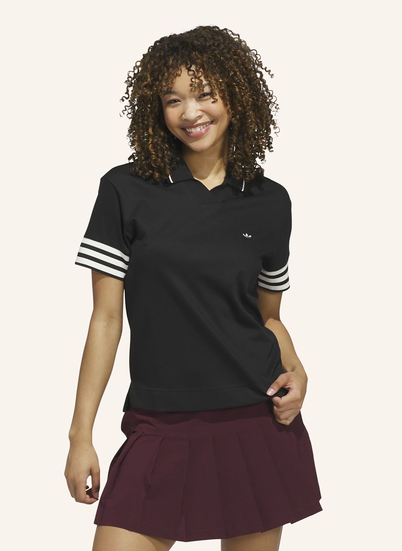 adidas ORIGINALS 3-STREIFEN POLOSHIRT: SCHWARZ