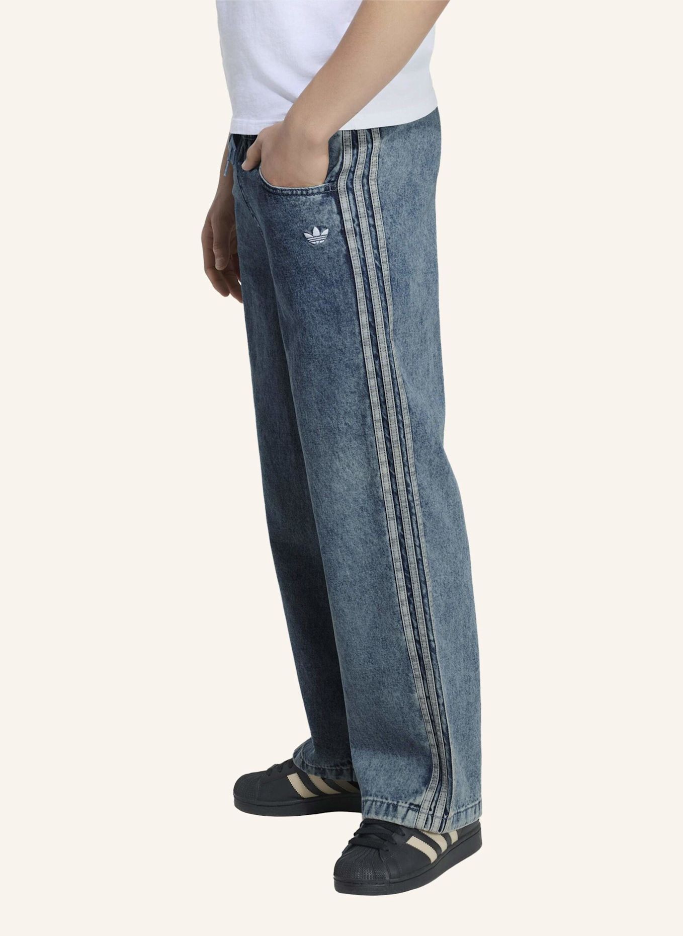 adidas Originals FIREBIRD LOCKER GESCHNITTENE DENIM TRAININGSHOSE: BLAU