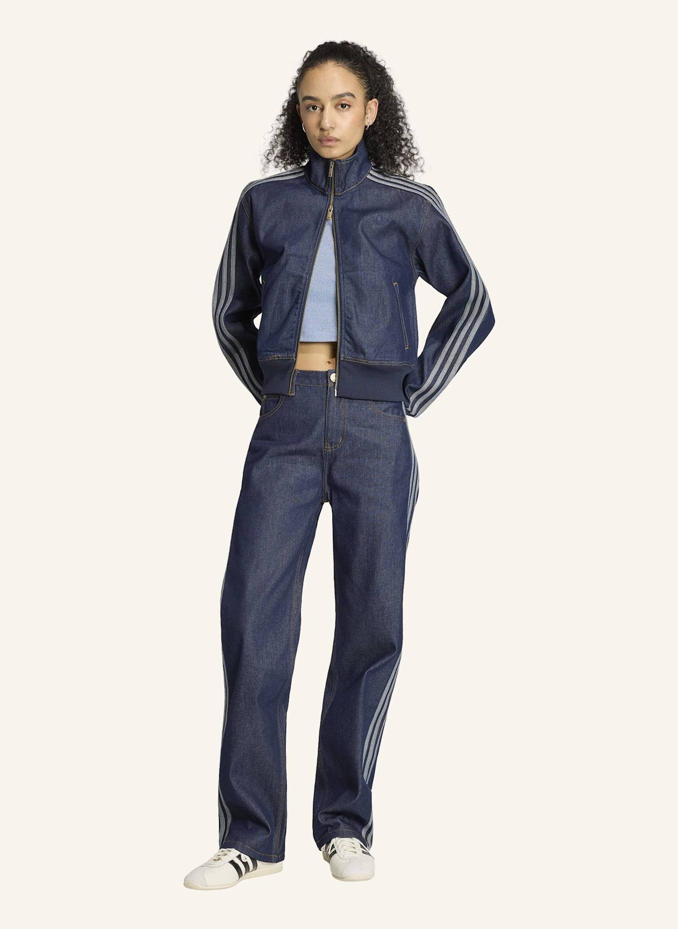 adidas Originals FIREBIRD JEANSHOSE, MITTELHOHER BUND, GERADE GESCHNITTEN: BLAU