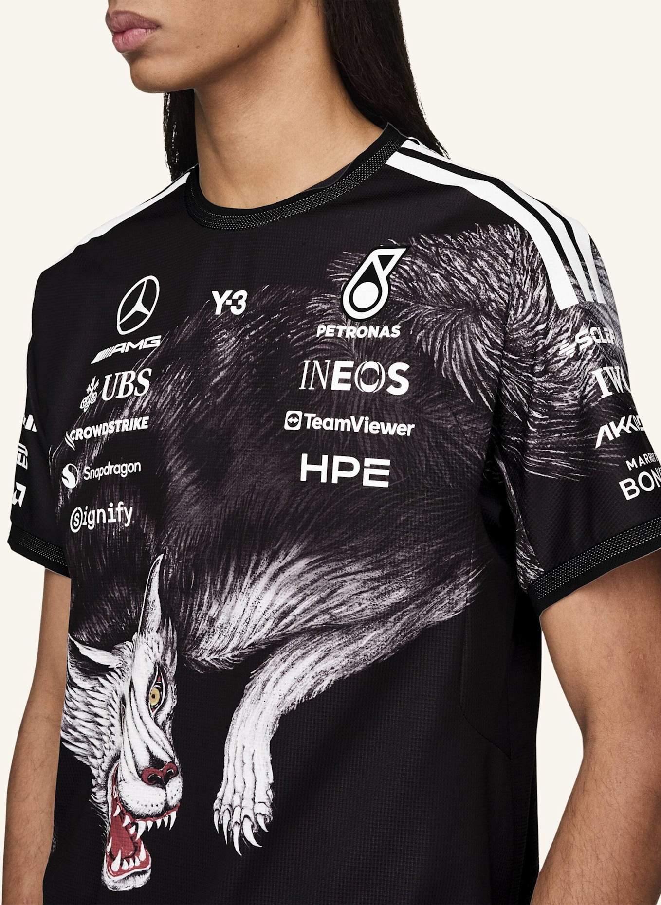 Y-3 Y-3 MERCEDES - AMG PETRONAS FORMEL 1 TEAM FAHRER KURZARM-JERSEY: SCHWARZ