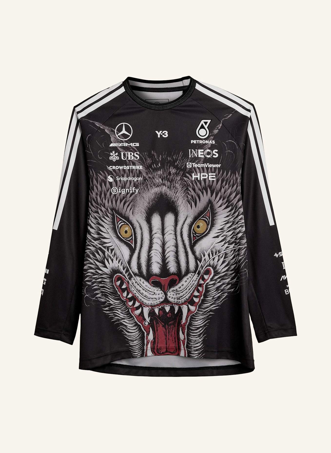 Y-3 Y-3 MERCEDES DRIVER LANGÄRMELIGES JERSEY: SCHWARZ
