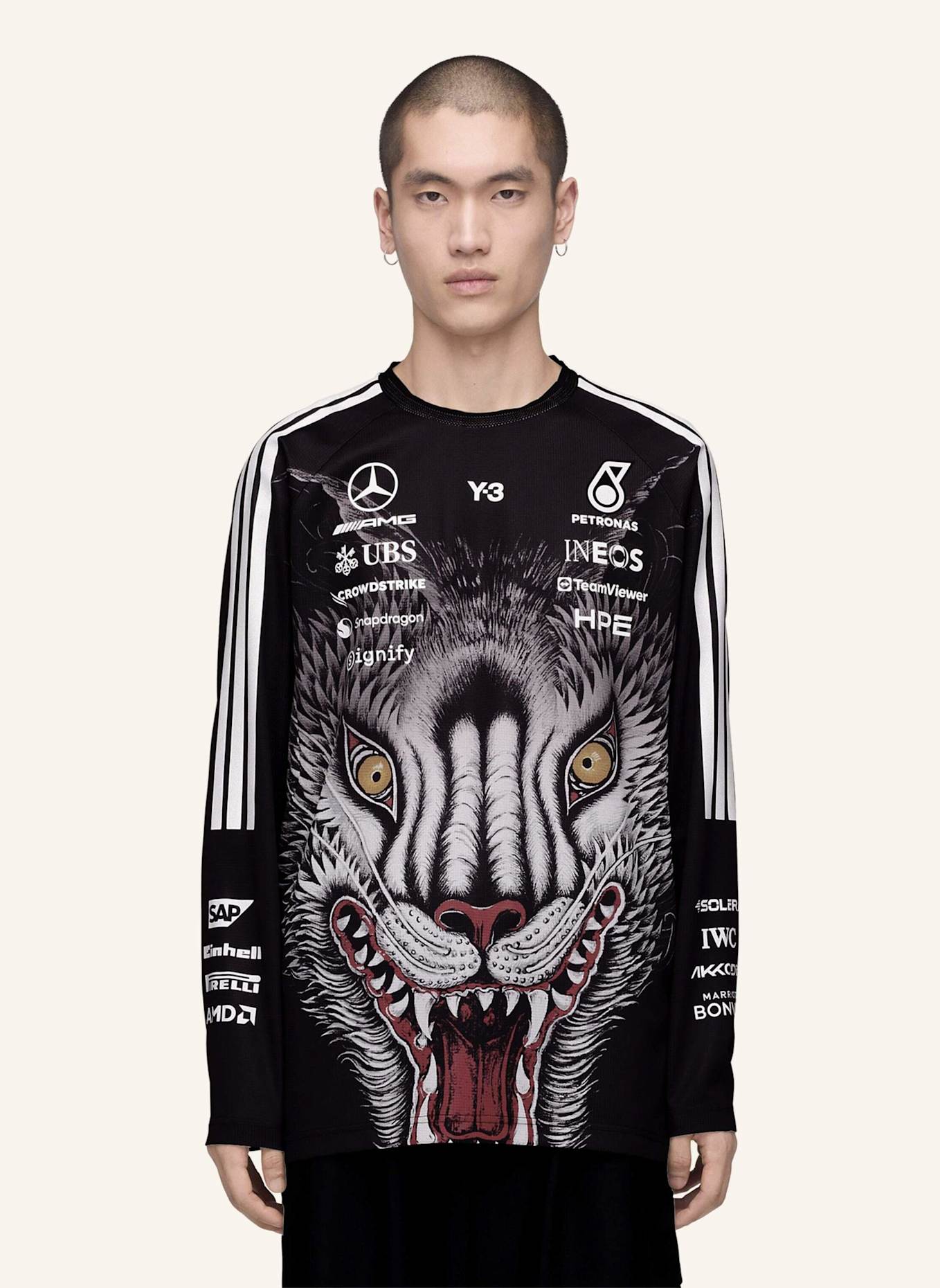 Y-3 Y-3 MERCEDES DRIVER LANGÄRMELIGES JERSEY: SCHWARZ