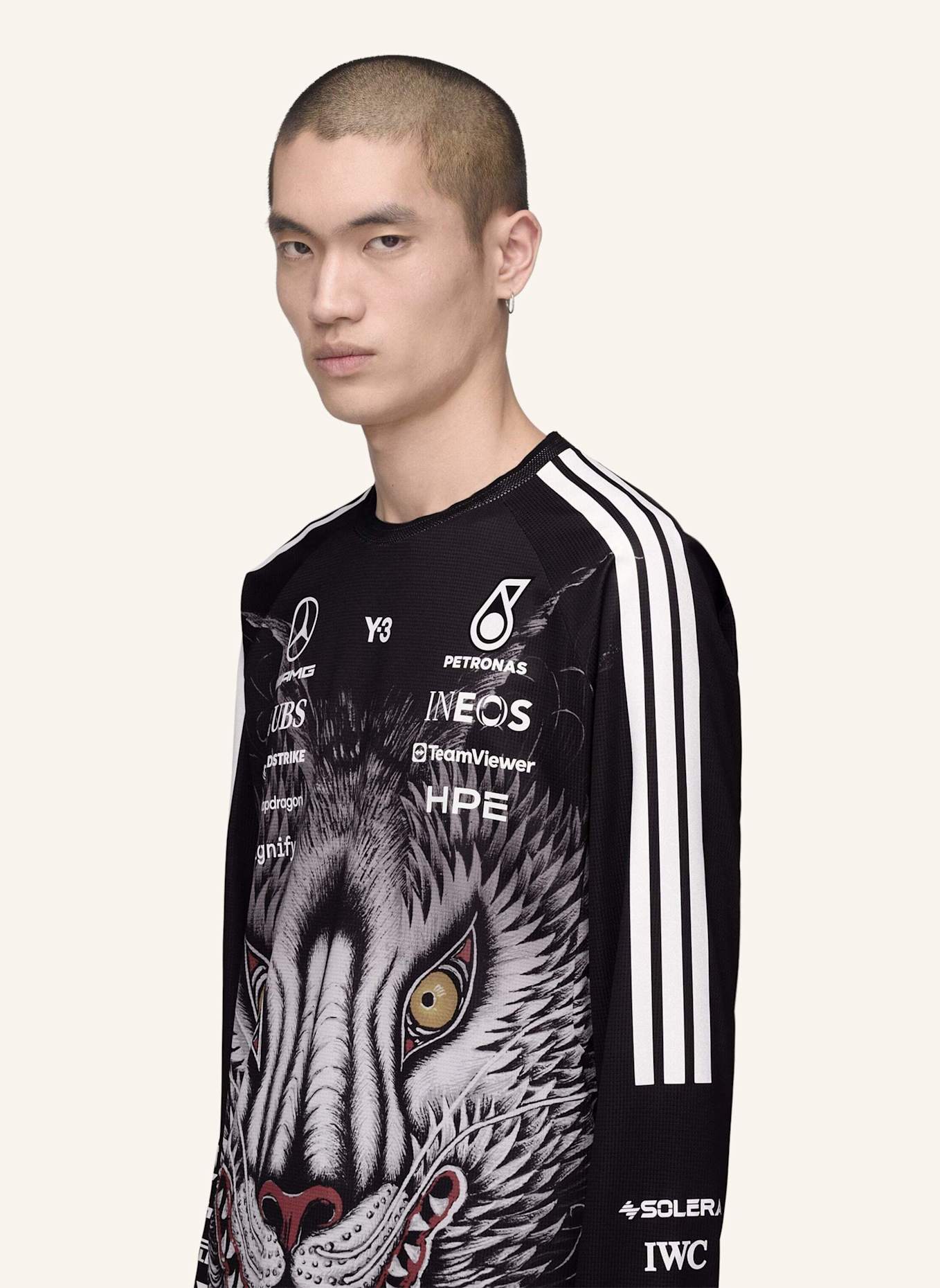 Y-3 Y-3 MERCEDES DRIVER LANGÄRMELIGES JERSEY: SCHWARZ
