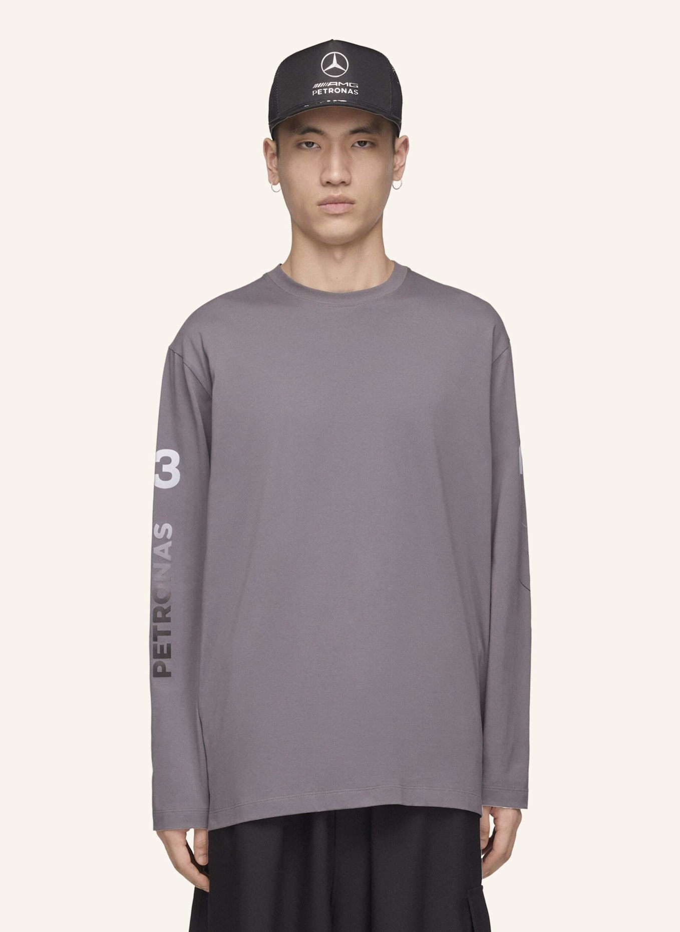 Y-3 Y-3 MERCEDES CHAOS LOGO LANGÄRMELIGES SHIRT: GRAU