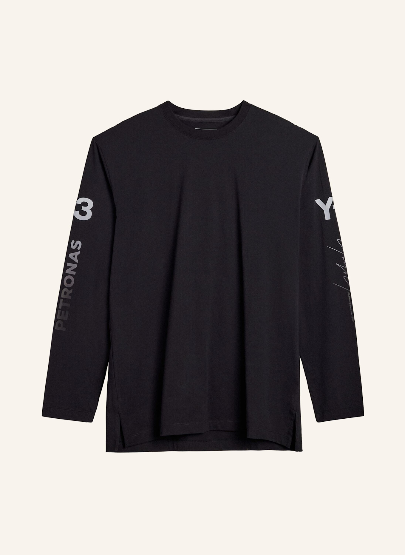 Y-3 Y-3 MERCEDES CHAOS LOGO LANGÄRMELIGES SHIRT: SCHWARZ