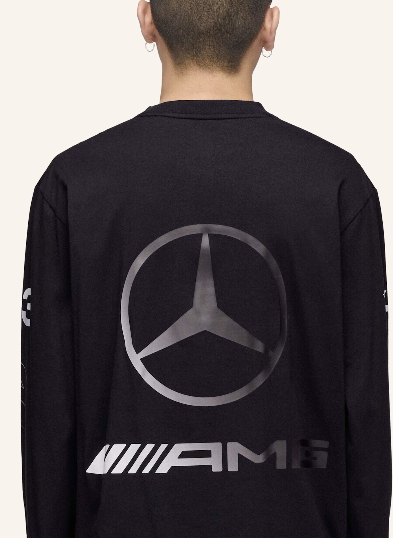 Y-3 Y-3 MERCEDES CHAOS LOGO LANGÄRMELIGES SHIRT: SCHWARZ