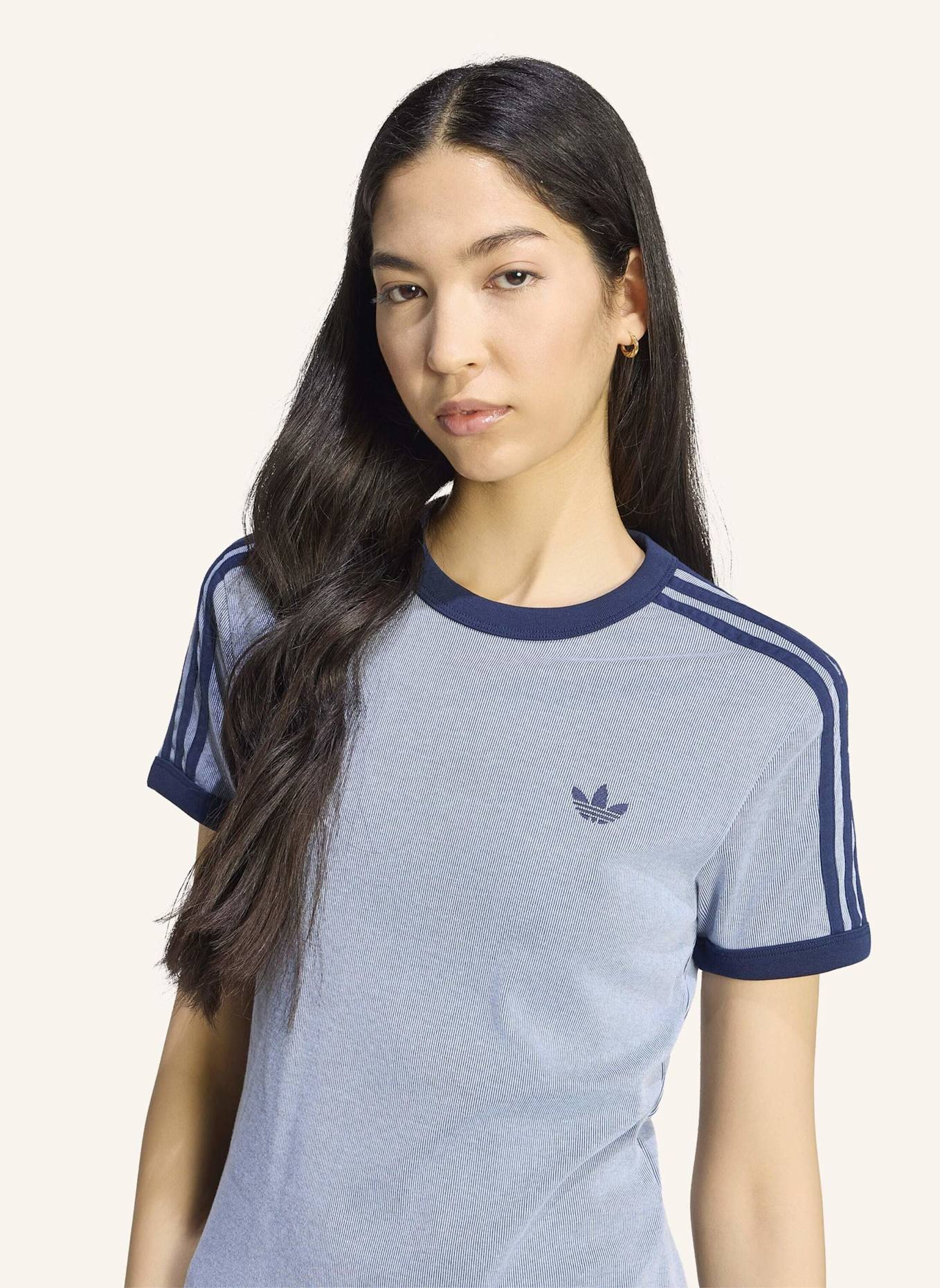 adidas Originals HEATHER 3-STREIFEN CALI T-SHIRT: CREME/ GOLD/ BLAU
