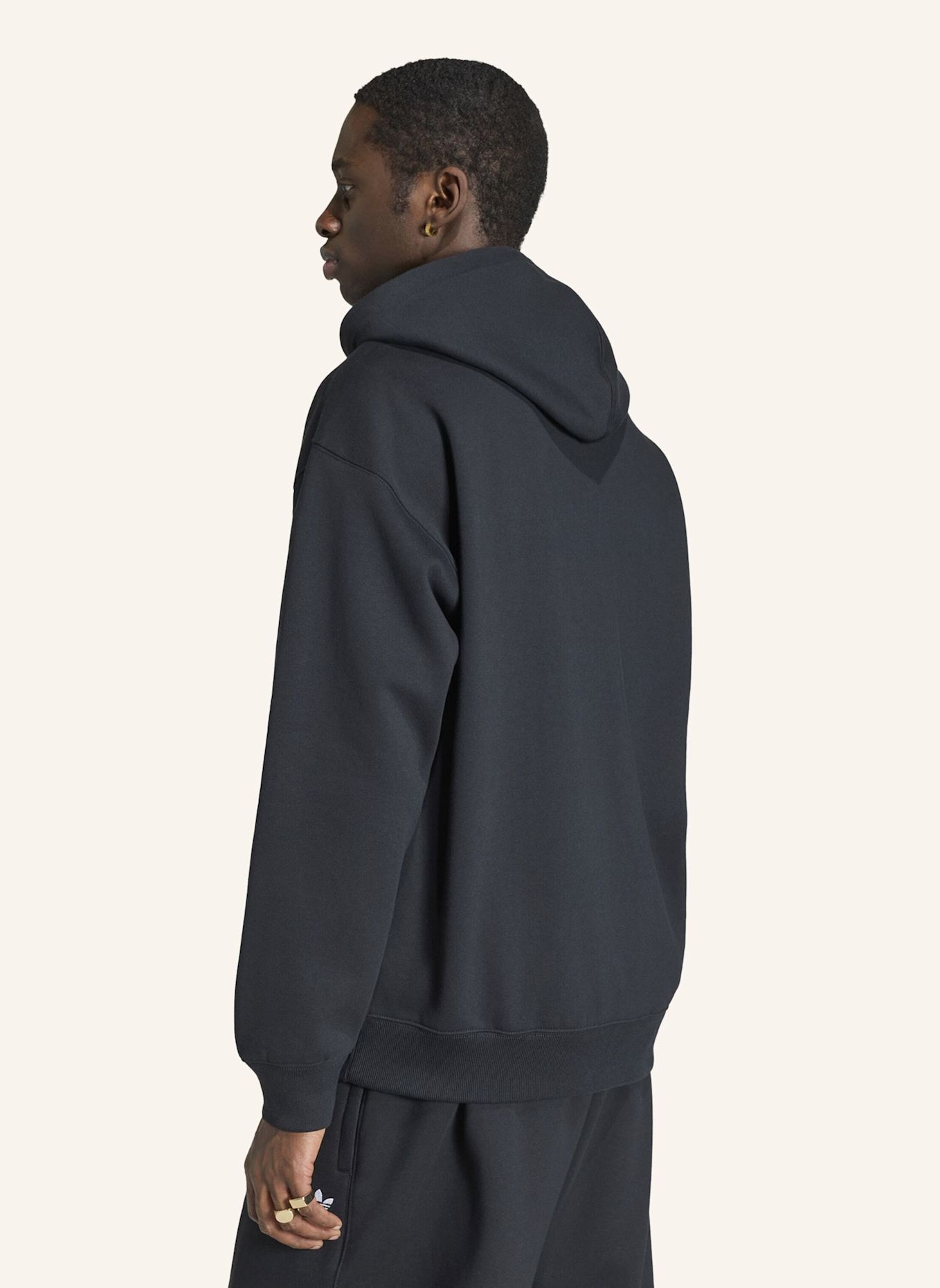 adidas Originals TREFOIL ESSENTIALS HOODIE, LOCKER GESCHNITTEN, MIT DURCHGEHENDEM REISSVERSCHLUSS: SCHWARZ