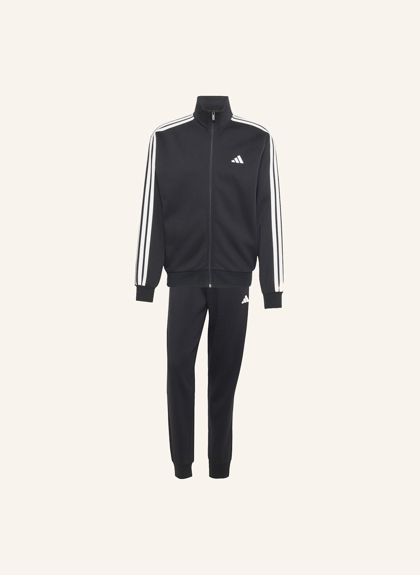adidas 3-STREIFEN FLEECE TRAININGSANZUG: SCHWARZ/ WEISS