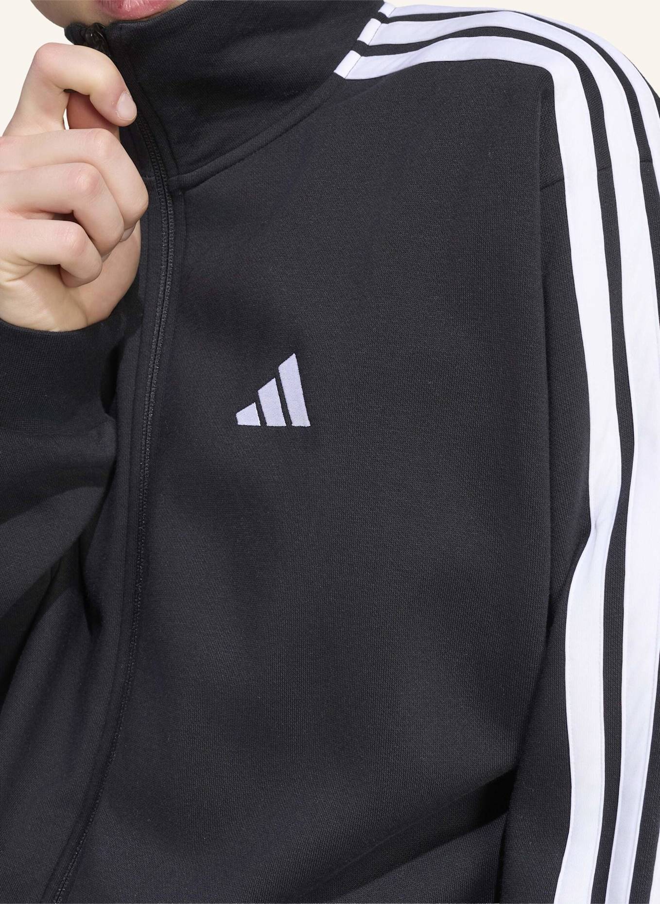 adidas 3-STREIFEN FLEECE TRAININGSANZUG: SCHWARZ/ WEISS