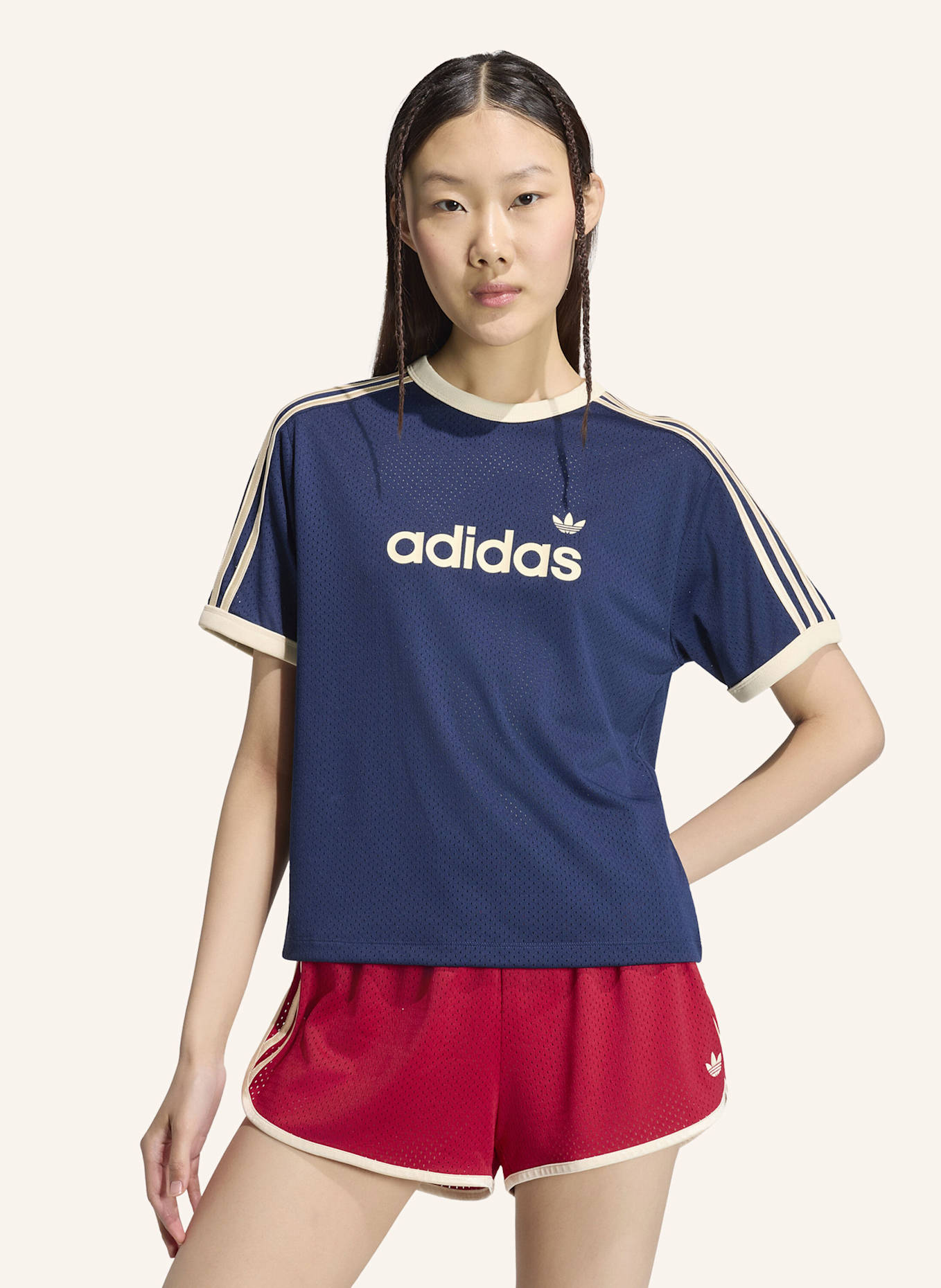 adidas Originals LINEAR MESH T-SHIRT: BLAU/ CREME