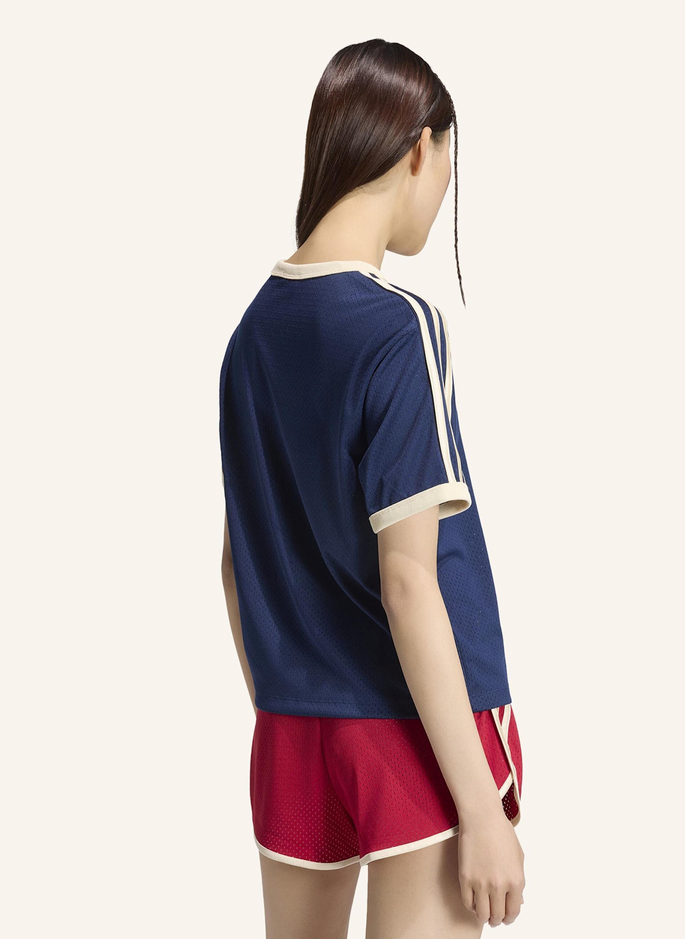 adidas Originals LINEAR MESH T-SHIRT: BLAU/ CREME