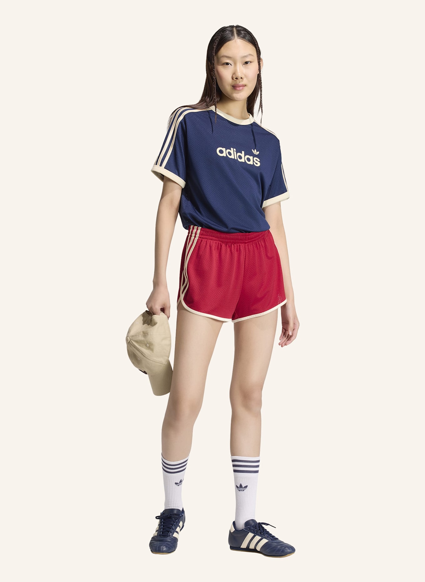 adidas Originals LINEAR MESH T-SHIRT: BLAU/ CREME