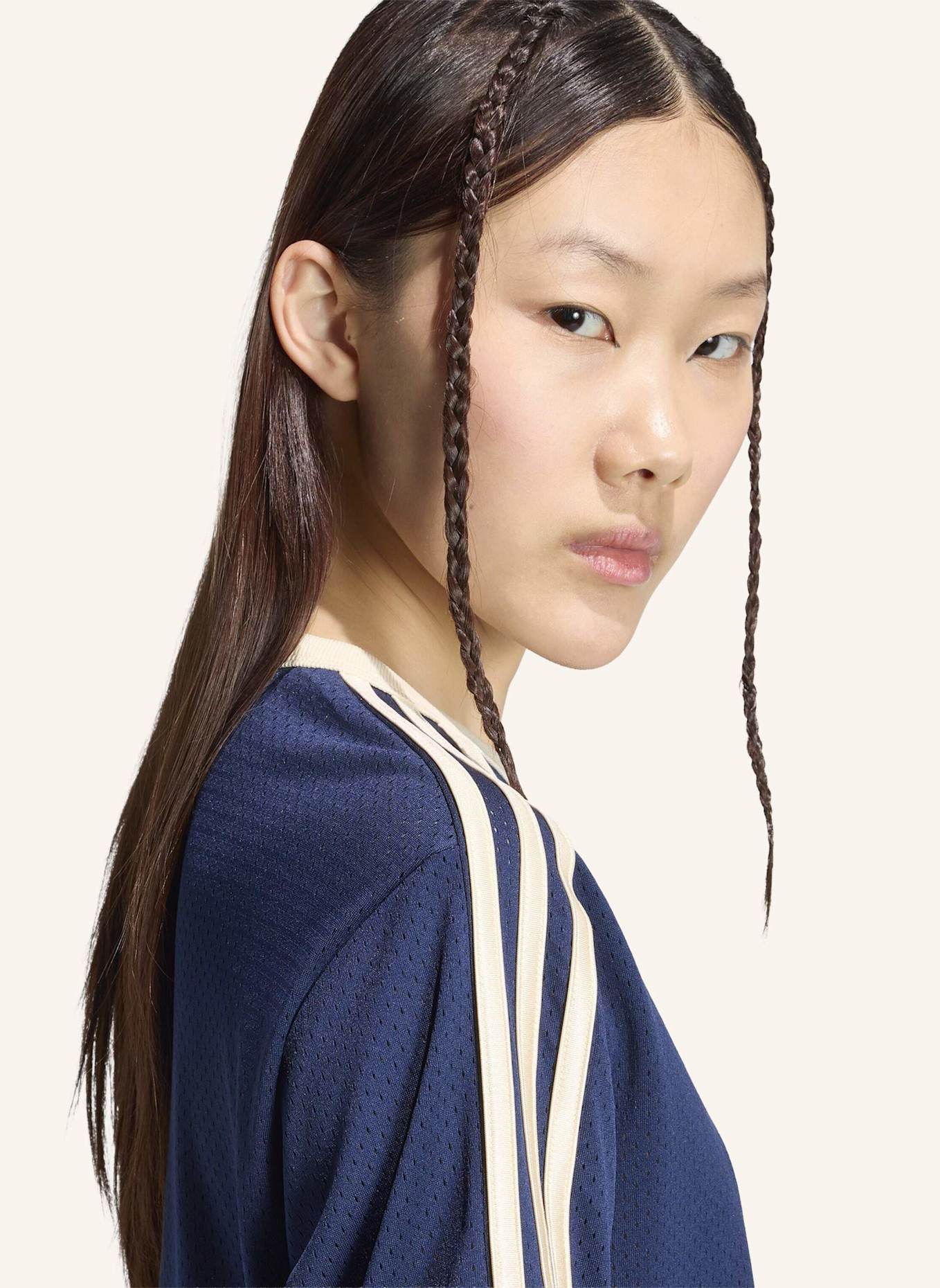 adidas Originals LINEAR MESH T-SHIRT: BLAU/ CREME
