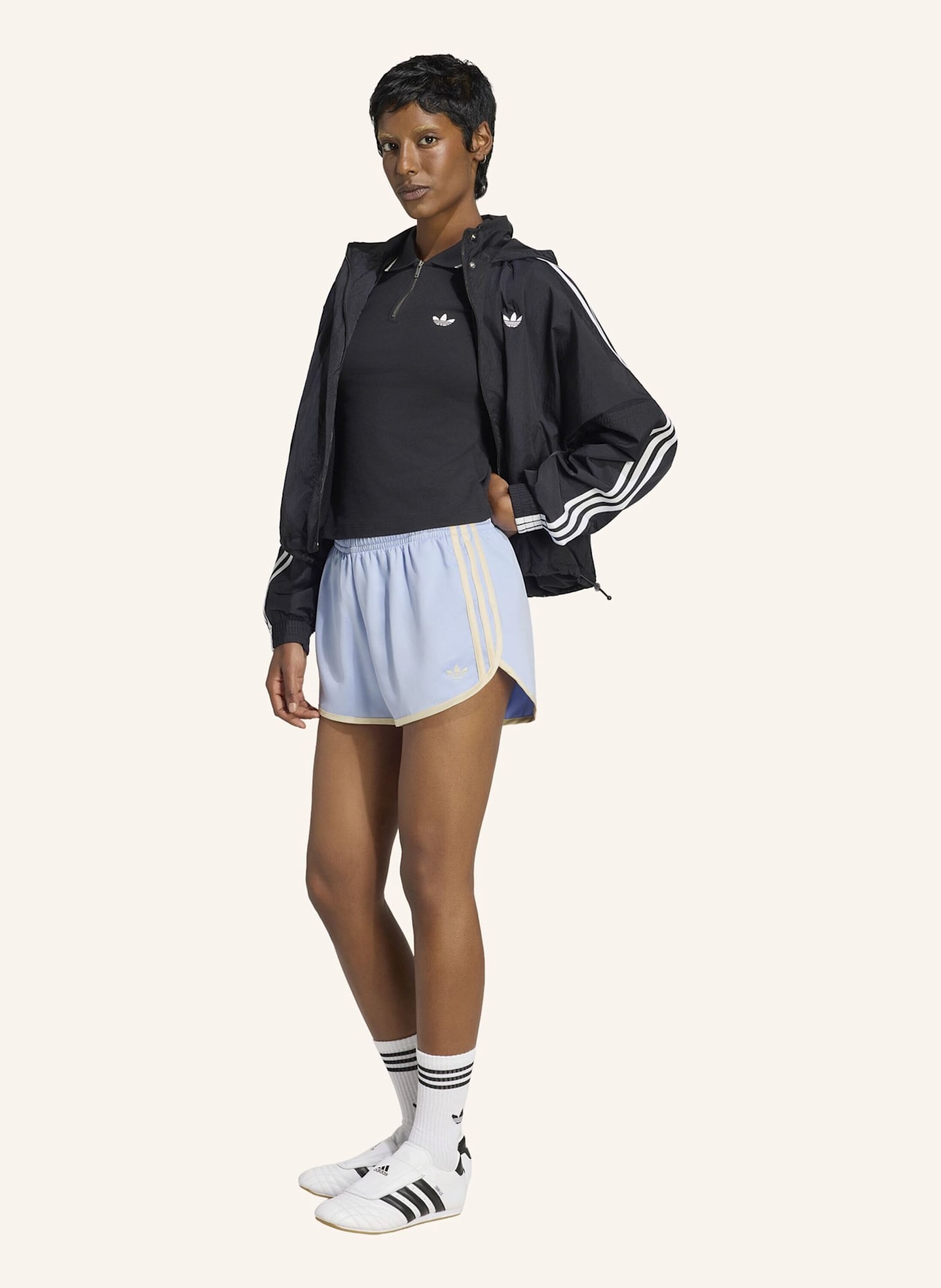 adidas Originals SATIN 3S SPRINTER SHORTS: BLAU/ CREME