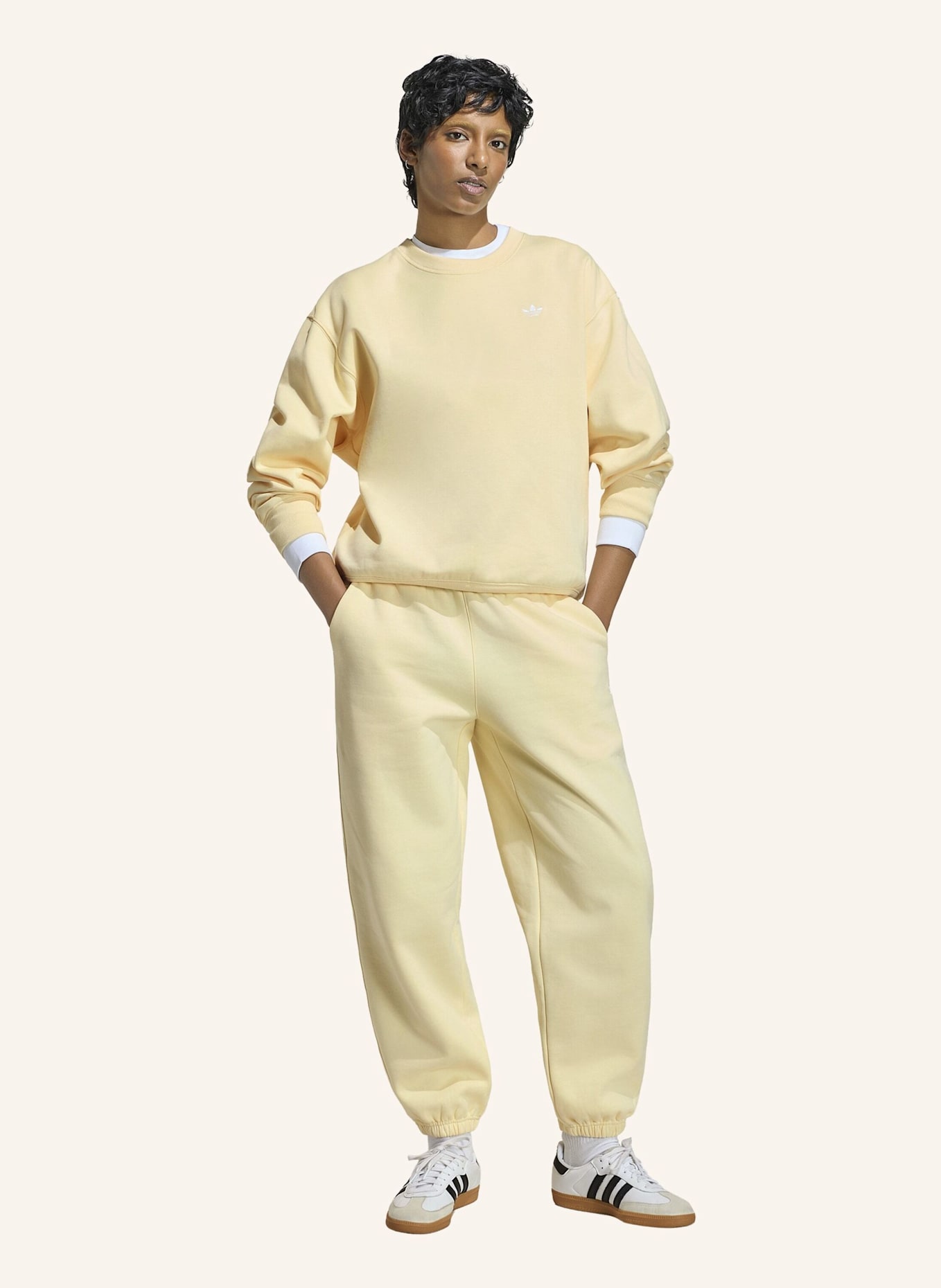 adidas Originals ESSENTIALS CREW LONG FLEECE OS SWEATSHIRT: CREME