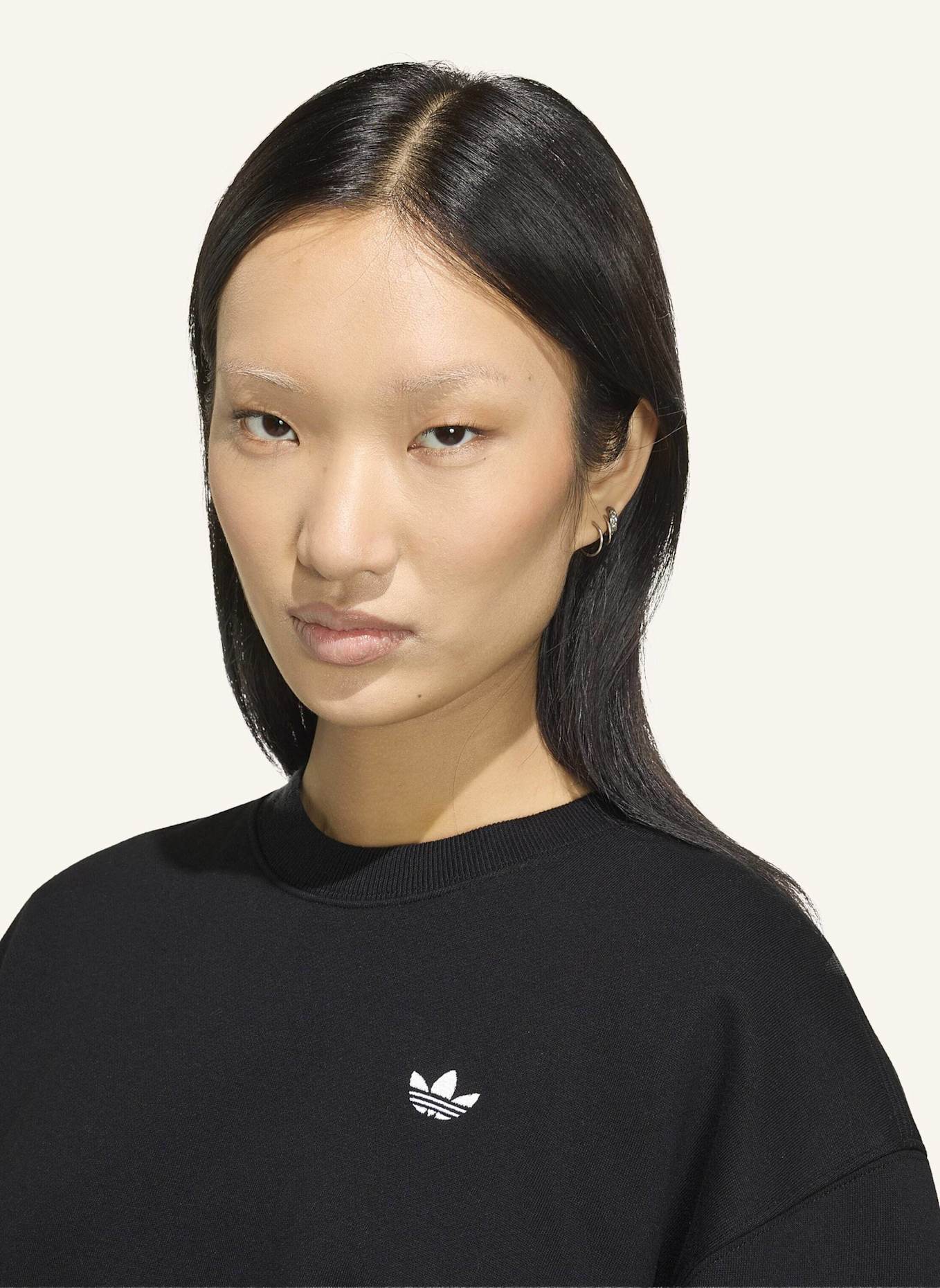 adidas Originals ESSENTIALS CREW LONG FLEECE OS SWEATSHIRT: SCHWARZ