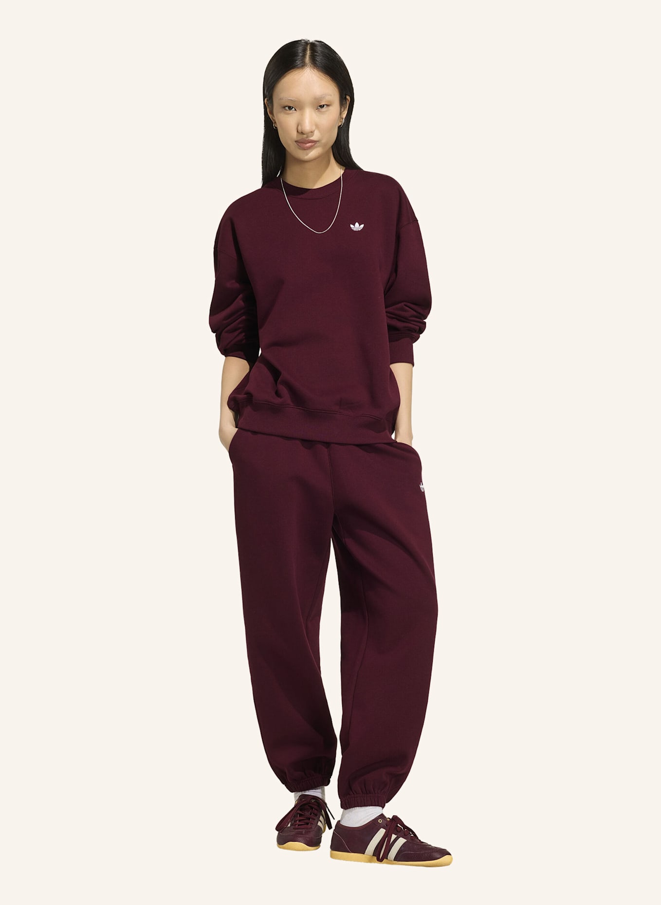 adidas Originals ESSENTIALS CREW LONG FLEECE OS SWEATSHIRT: ROT