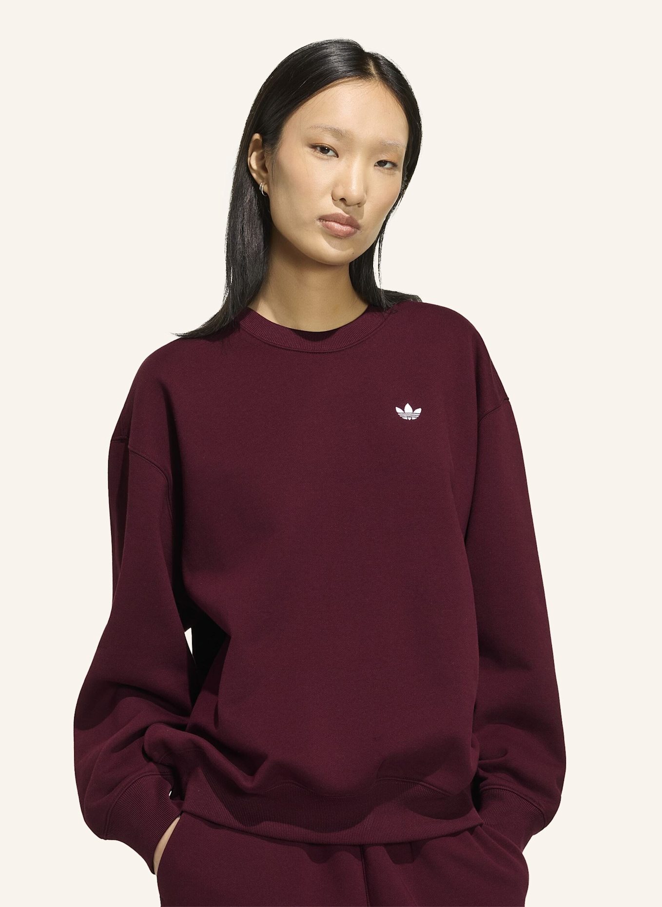 adidas Originals ESSENTIALS CREW LONG FLEECE OS SWEATSHIRT: ROT