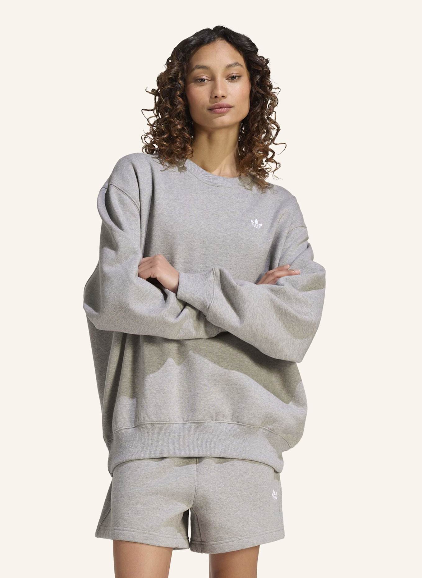 adidas Originals ESSENTIALS CREW LONG FLEECE OS SWEATSHIRT: GRAU