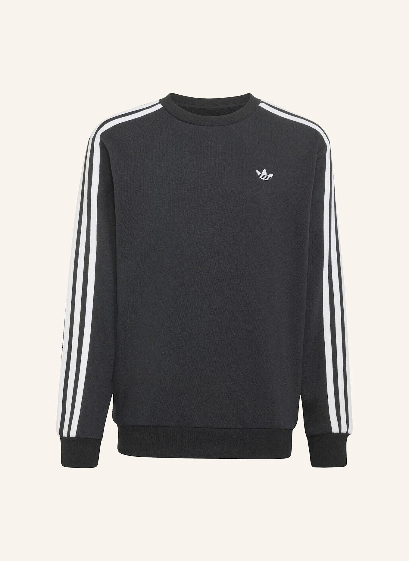 adidas Originals LOCKERES 3-STREIFEN RUNDHALS-SWEATSHIRT: SCHWARZ