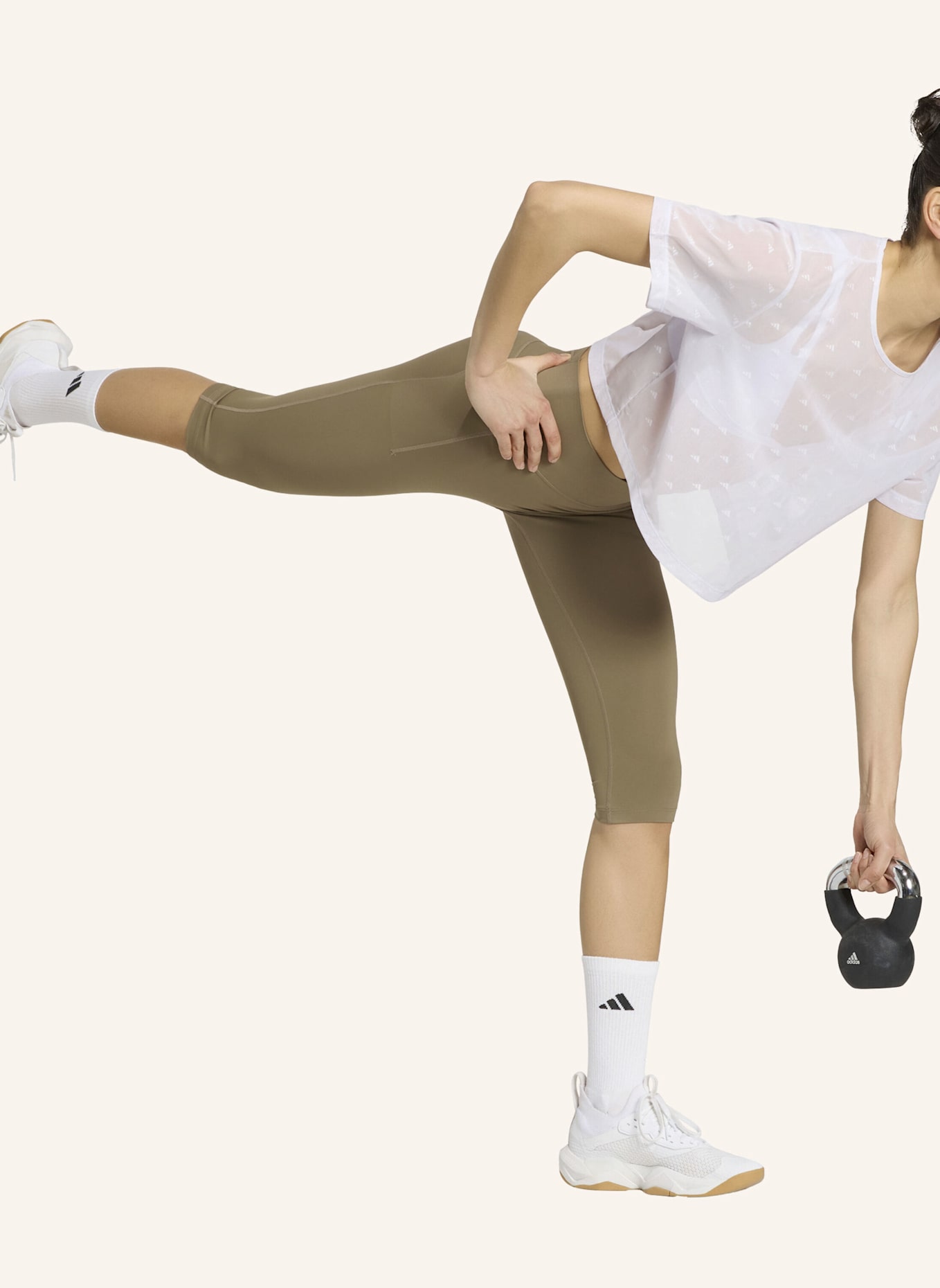 adidas OPTIME WORKOUT CONTOUR CAPRI-LEGGINGS: KHAKI
