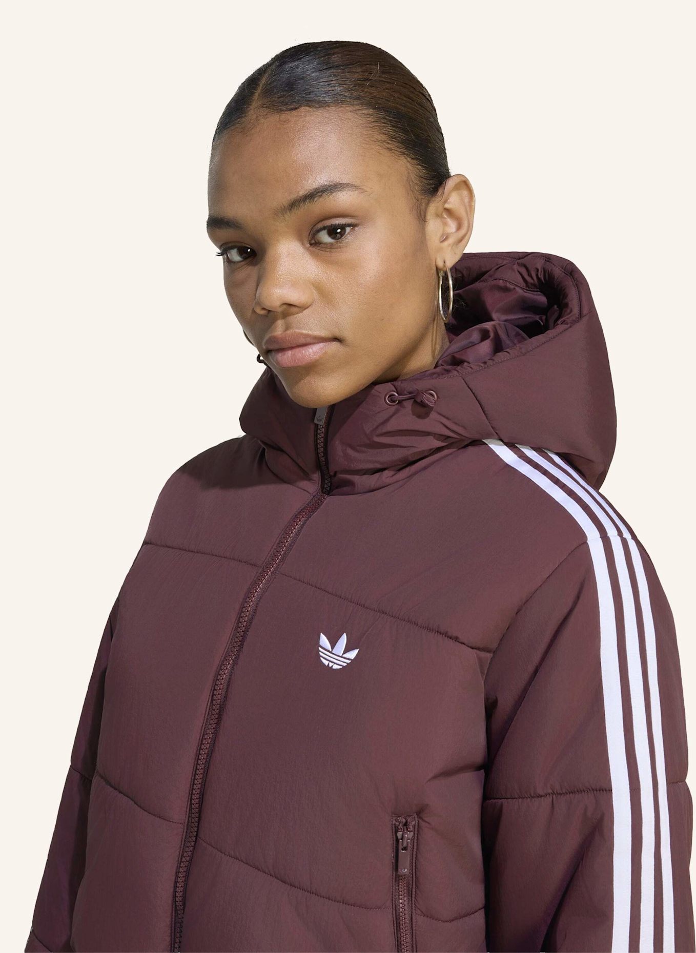 adidas Originals ADICOLOR PUFFER JACKE, KÜRZER GESCHNITTEN, KAPUZE: ROT