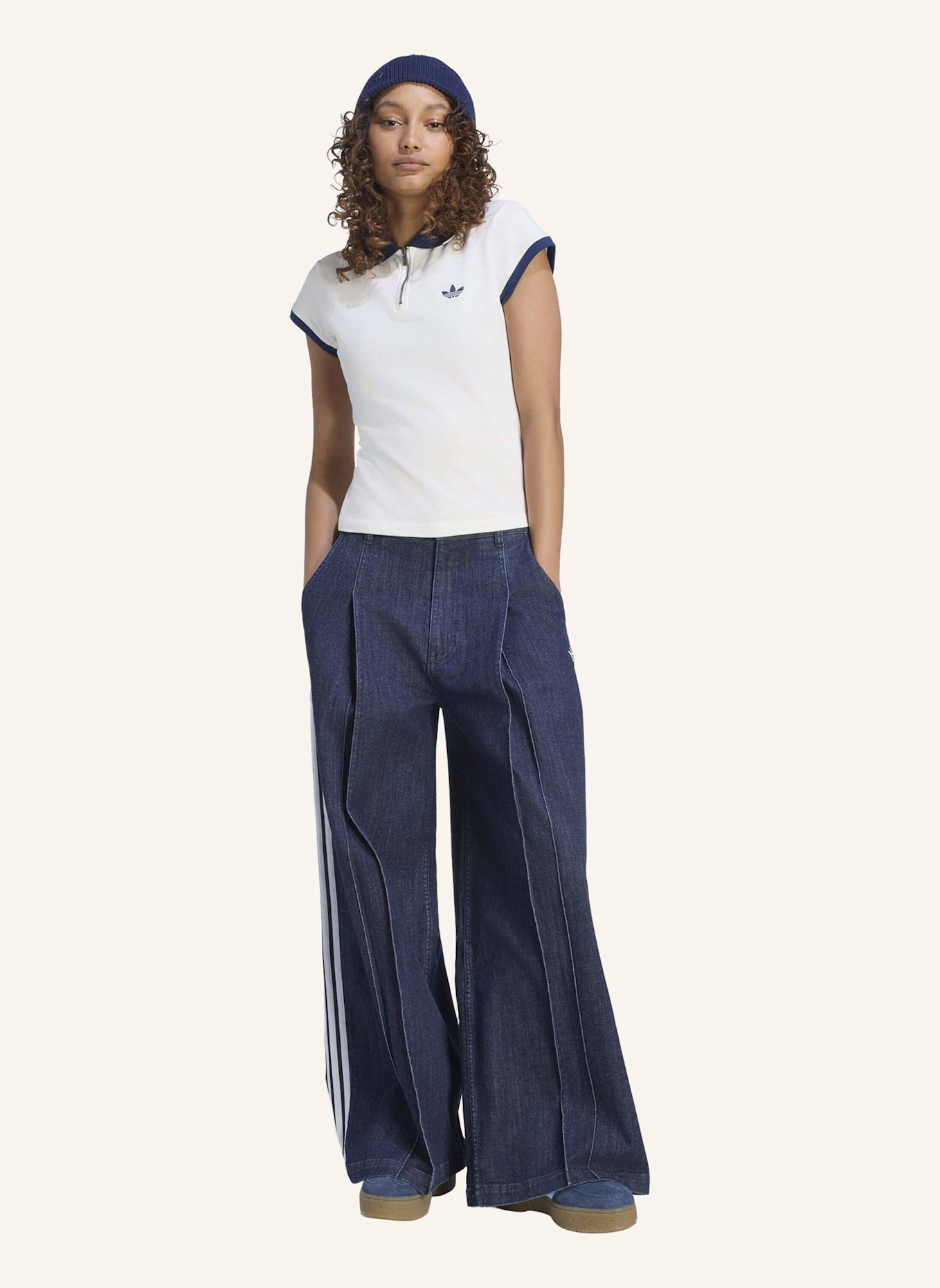 adidas Originals DENIM PLEATS HOSE, WEITES BEIN: BLAU