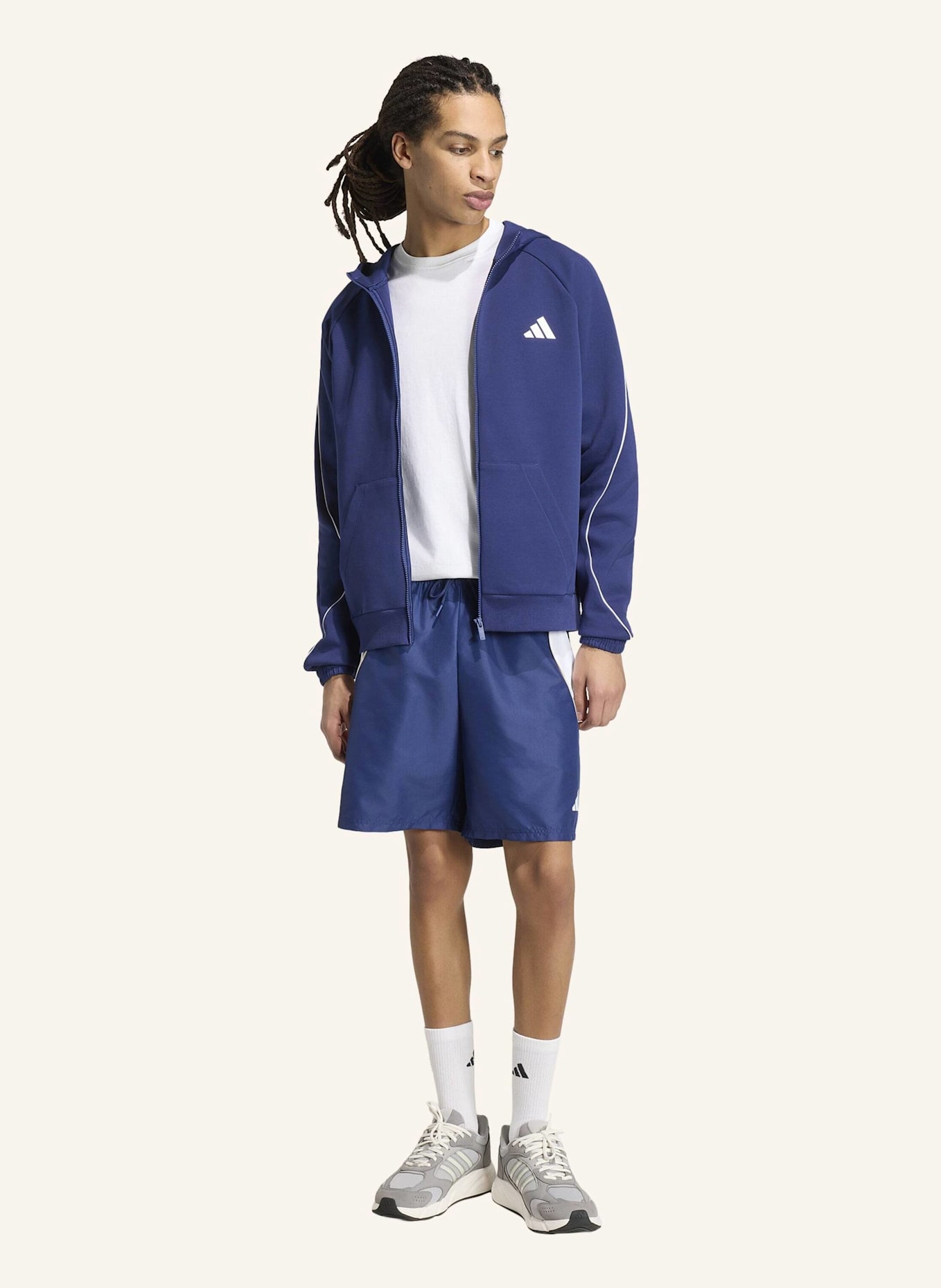 adidas STADIUM SMALL LOGO FULL-ZIP HOODIE: BLAU