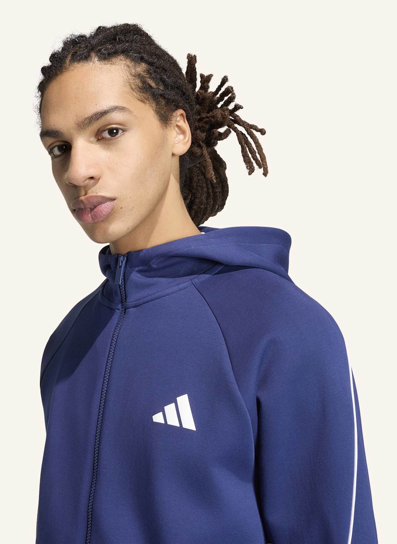 adidas STADIUM SMALL LOGO FULL-ZIP HOODIE: BLAU