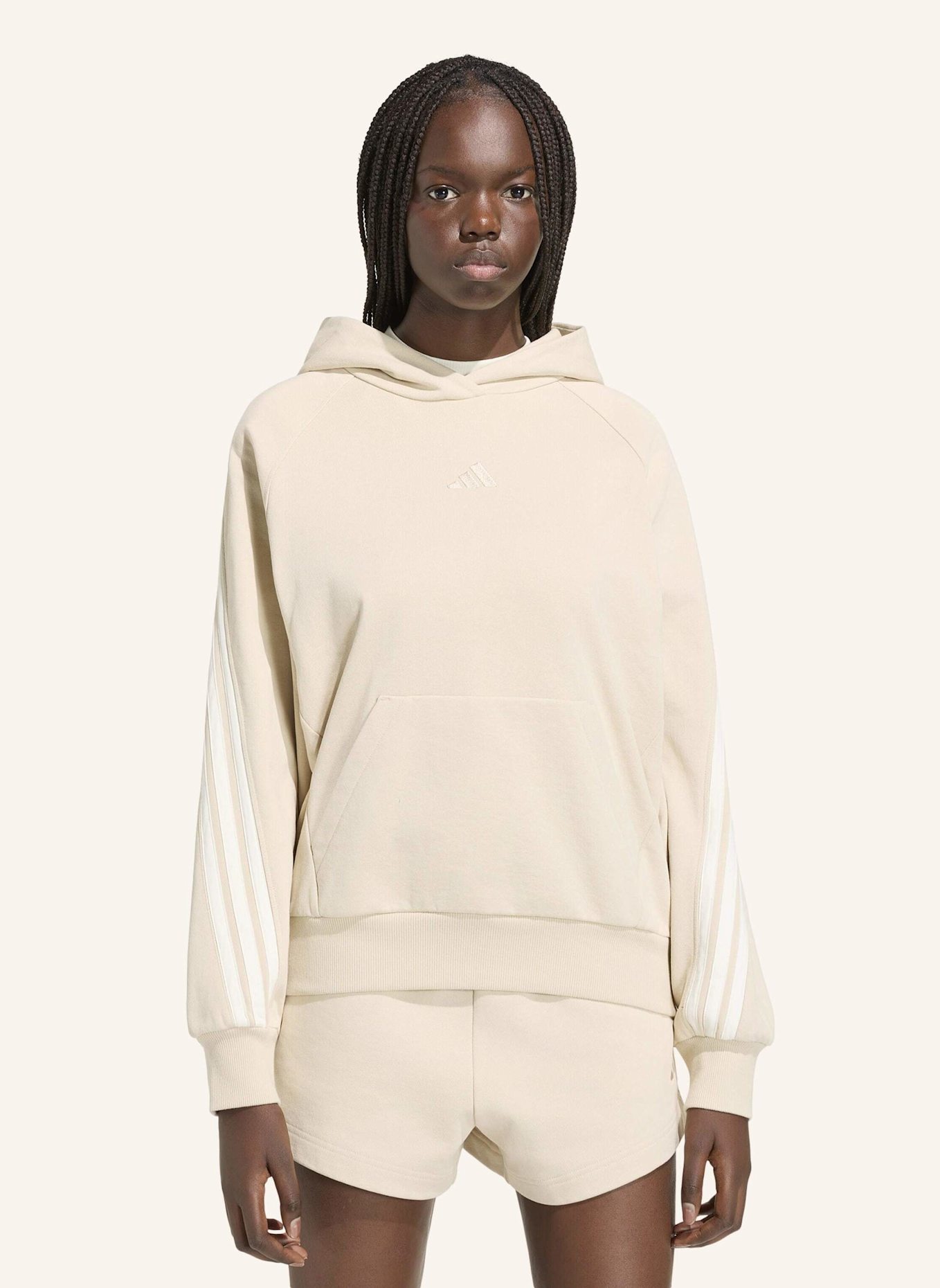 adidas ADIDAS KIT 3-STREIFEN HOODIE: BEIGE/ WEISS