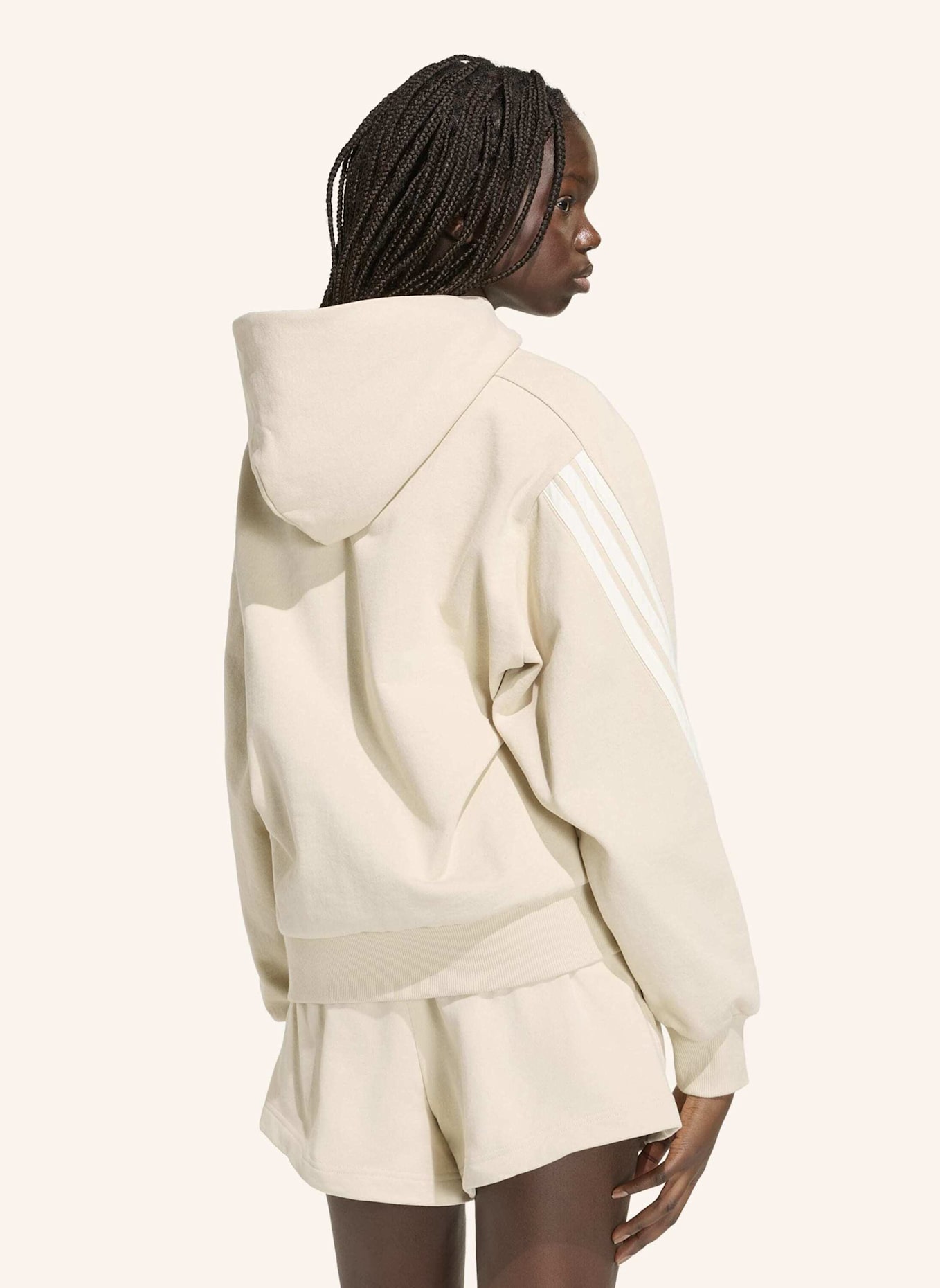 adidas ADIDAS KIT 3-STREIFEN HOODIE: BEIGE/ WEISS
