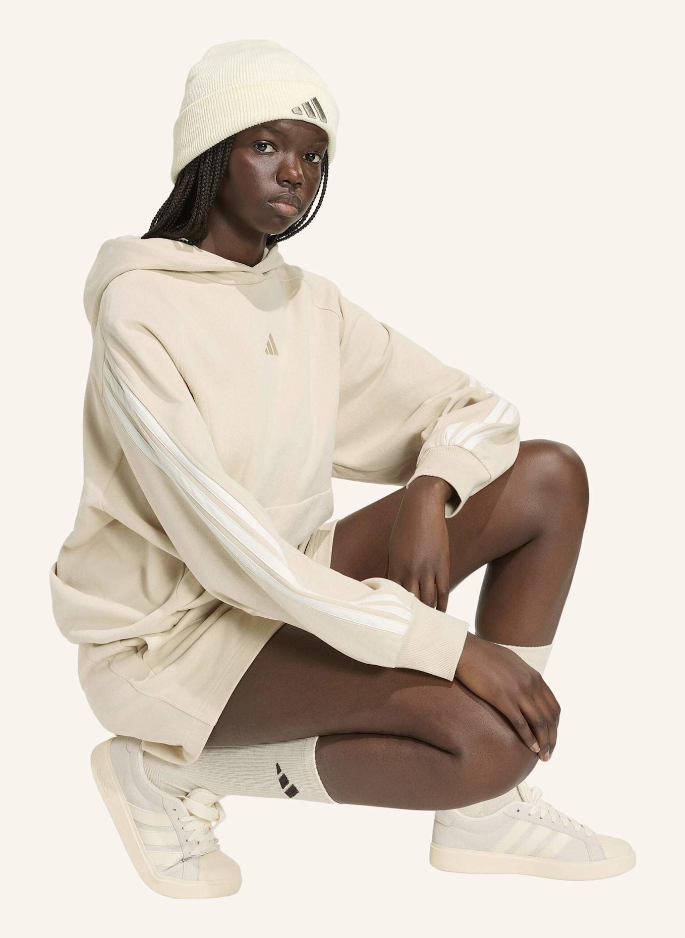 adidas ADIDAS KIT 3-STREIFEN HOODIE: BEIGE/ WEISS