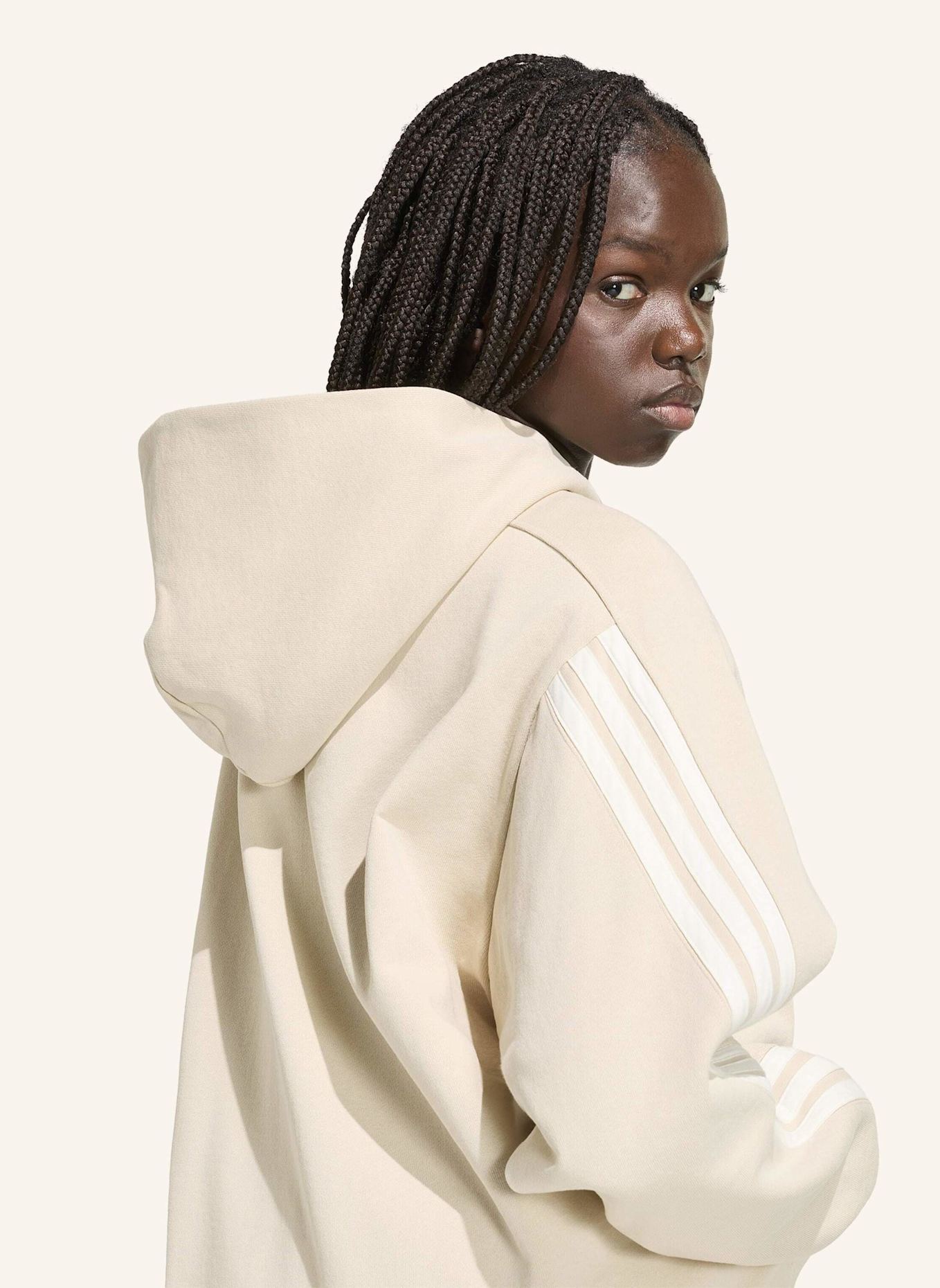 adidas ADIDAS KIT 3-STREIFEN HOODIE: BEIGE/ WEISS
