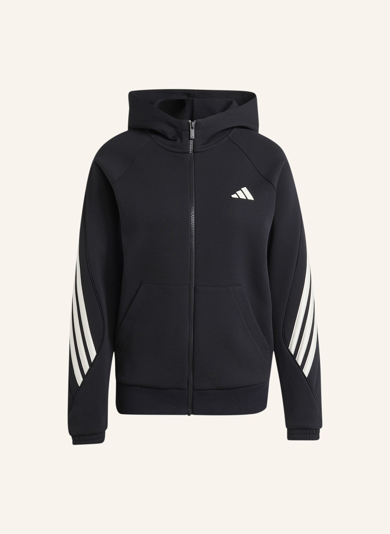 adidas STADIUM 3-STREIFEN KAPUZENJACKE, DURCHGEHENDER REISSVERSCHLUSS: SCHWARZ