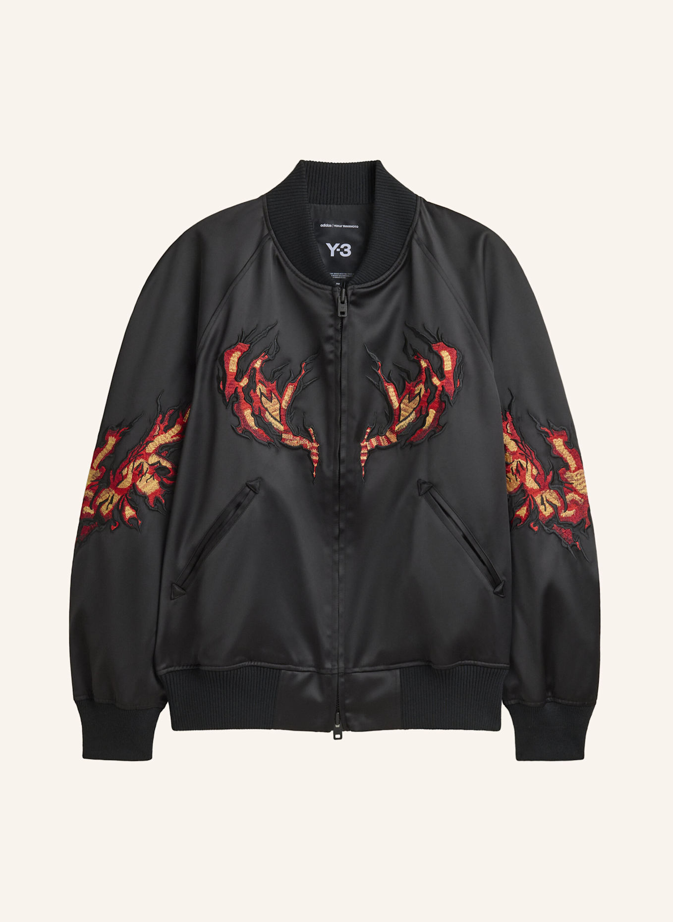 Y-3 Y-3 EMBROIDERED GRAPHIC SATIN SOUVENIR JACKET: SCHWARZ