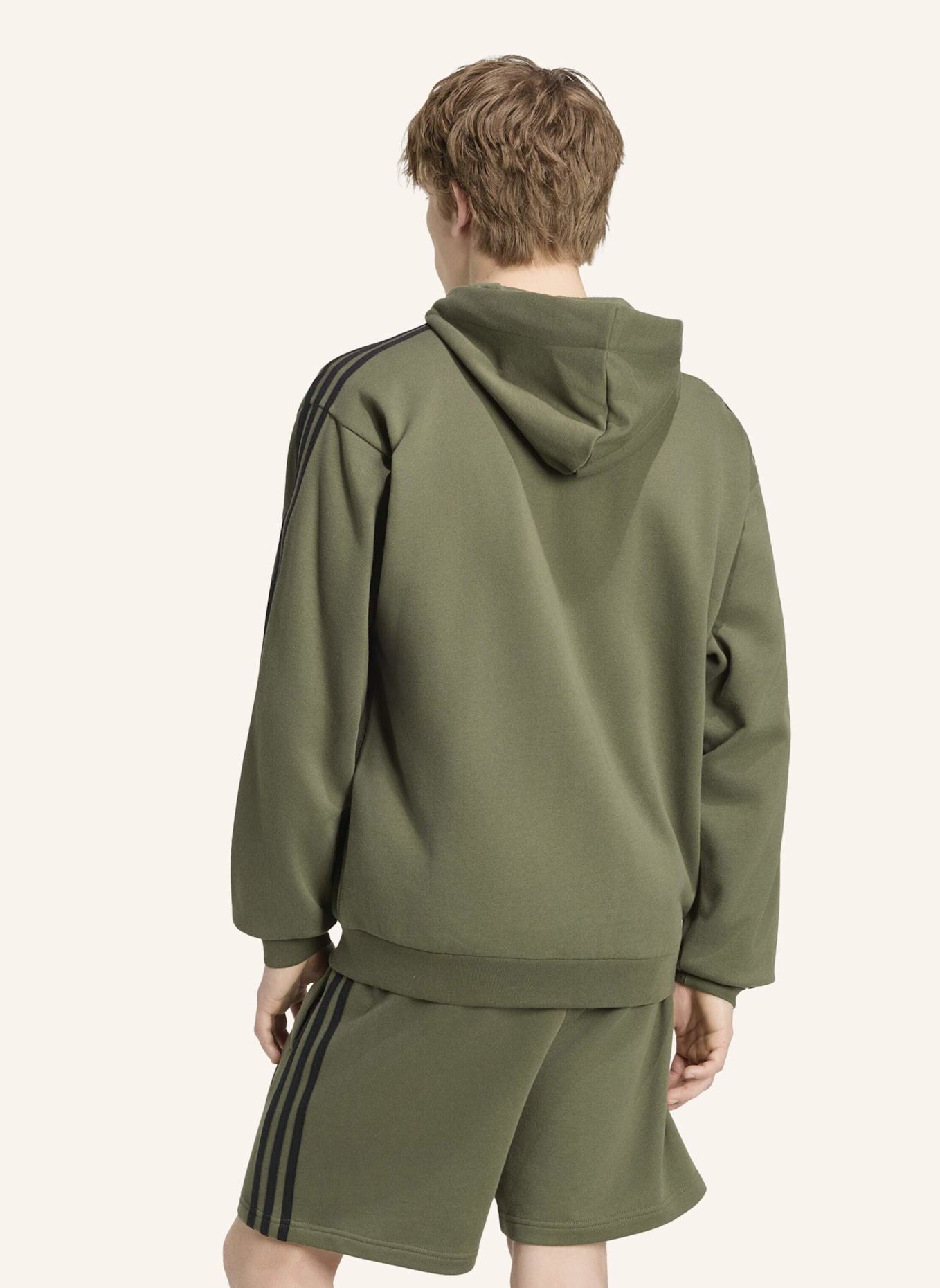 adidas ESSENTIALS 3-STREIFEN FRENCH TERRY KAPUZENJACKE: SCHWARZ