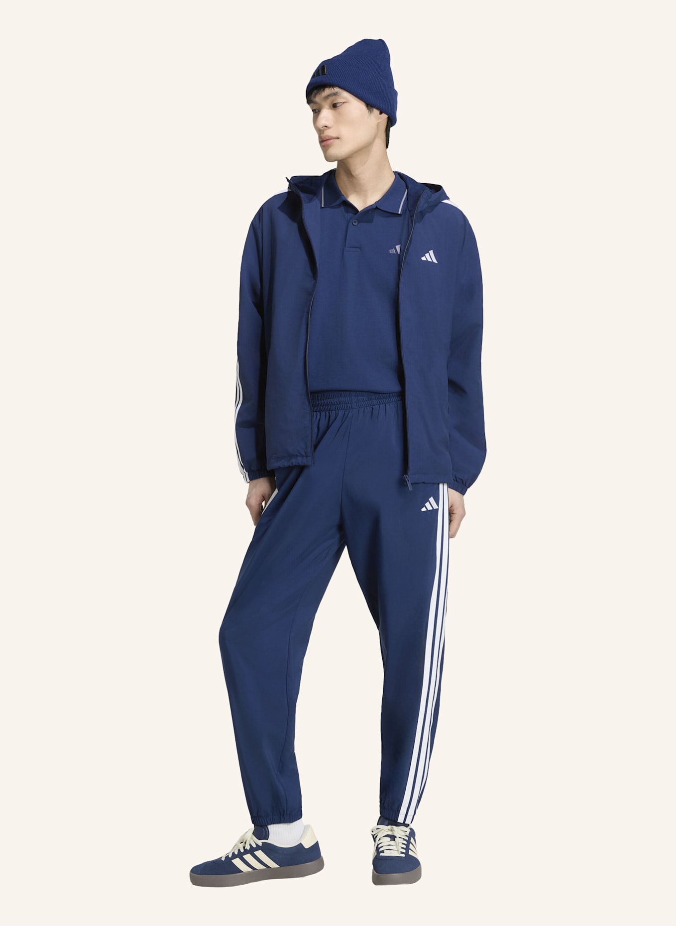 adidas ESSENTIALS 3-STREIFEN WOVEN WINDBREAKER: WEISS