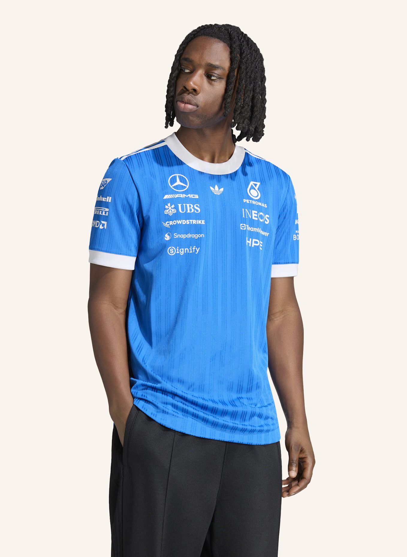 adidas MERCEDES AMG PETRONAS FORMEL 1 TEAM BLUE WONDER AUTHENTIC DRIVER TRIKOT: BLAU