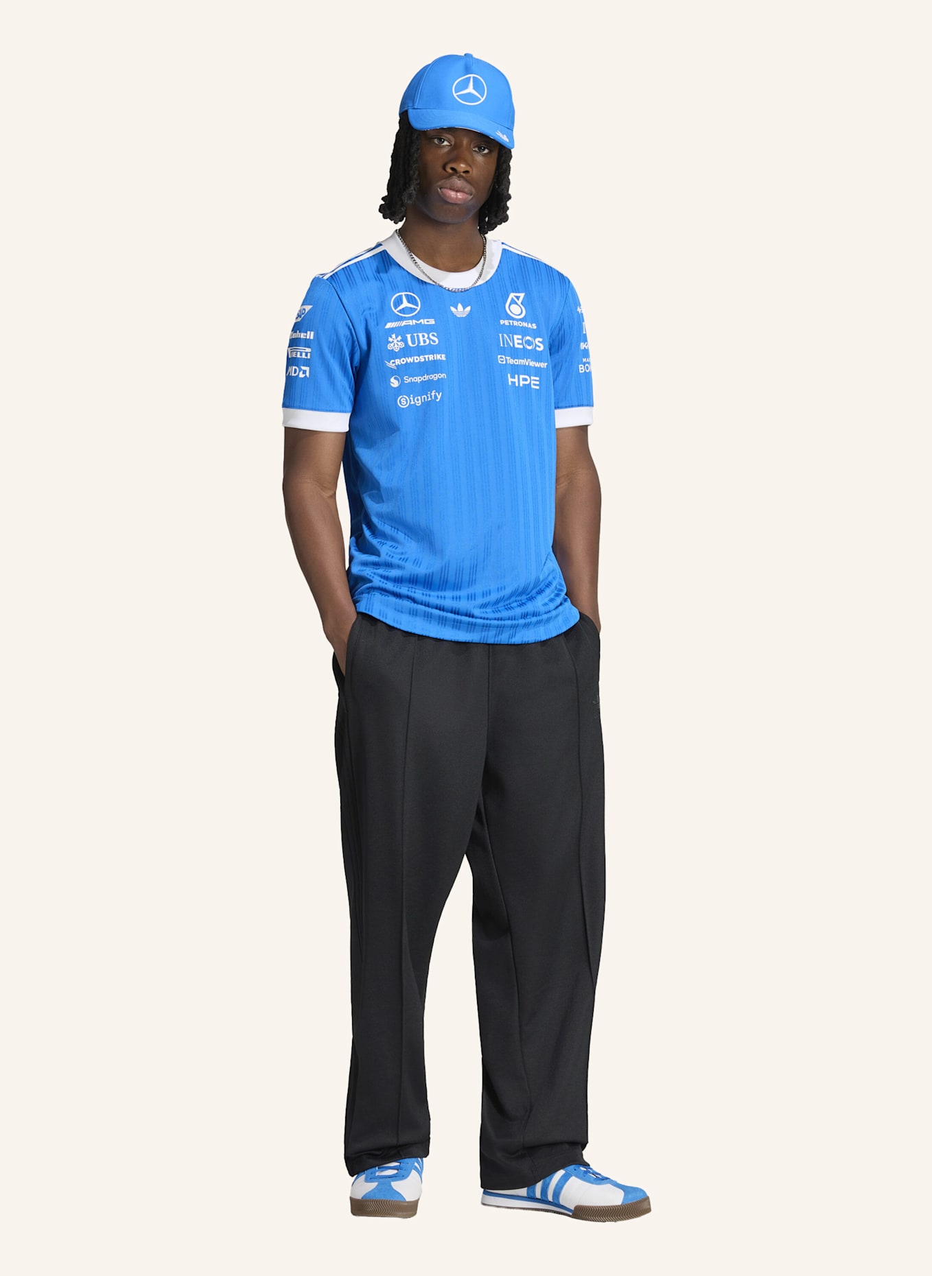 adidas MERCEDES AMG PETRONAS FORMEL 1 TEAM BLUE WONDER AUTHENTIC DRIVER TRIKOT: BLAU