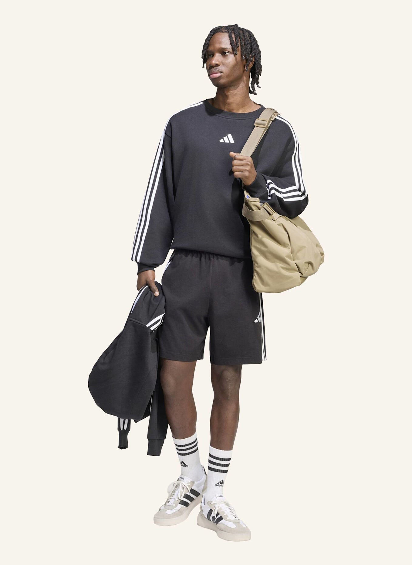 adidas ESSENTIALS 3-STREIFEN FRENCH TERRY SWEATSHIRT: SCHWARZ/ WEISS