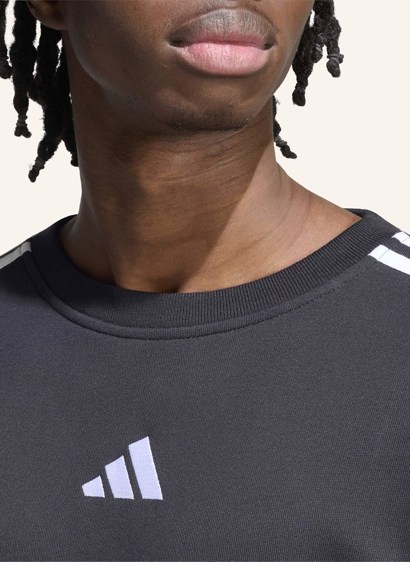 adidas ESSENTIALS 3-STREIFEN FRENCH TERRY SWEATSHIRT: SCHWARZ/ WEISS
