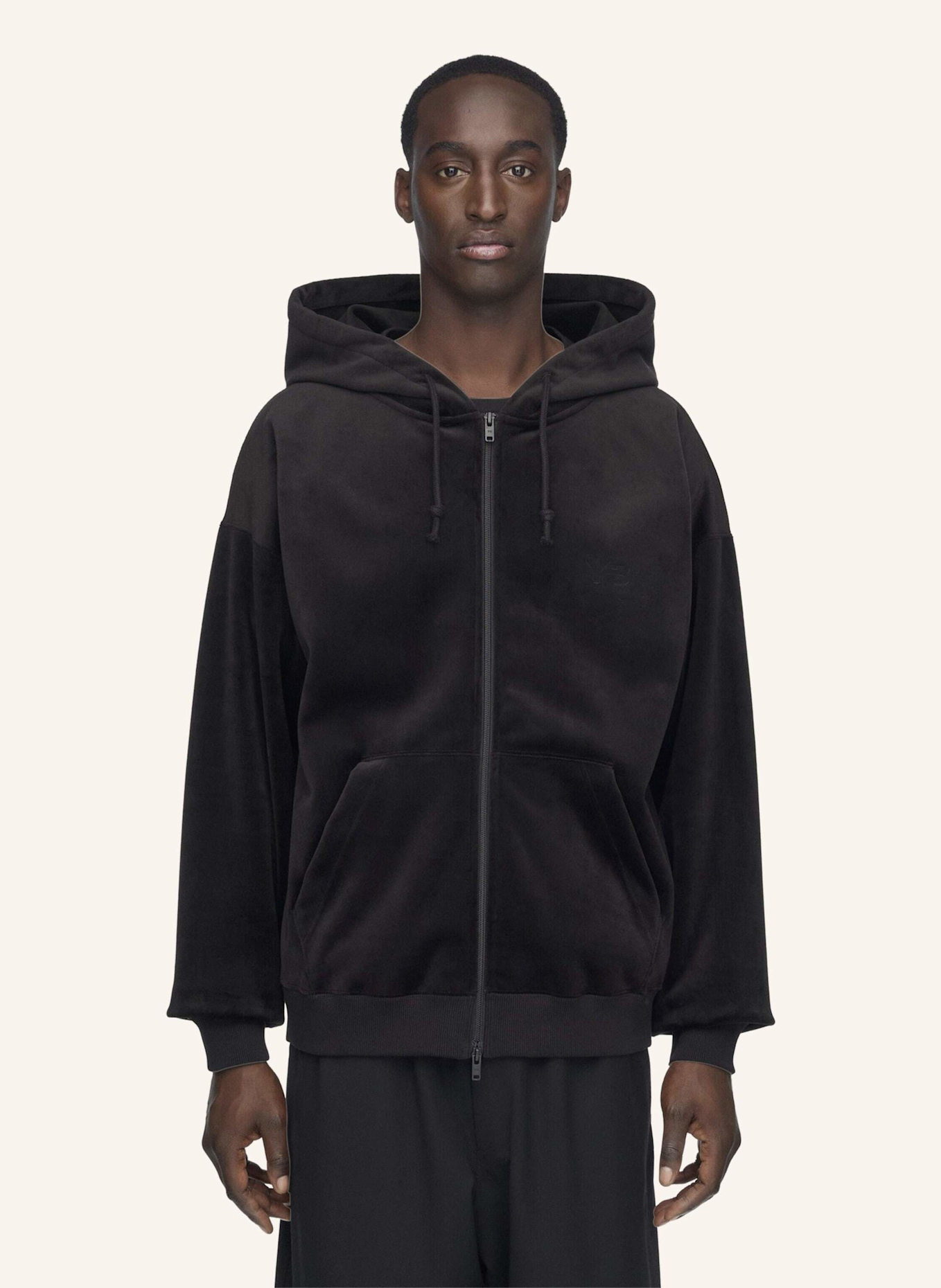 Y-3 Y-3 KAPUZENJACKE, SAMTCORD: SCHWARZ