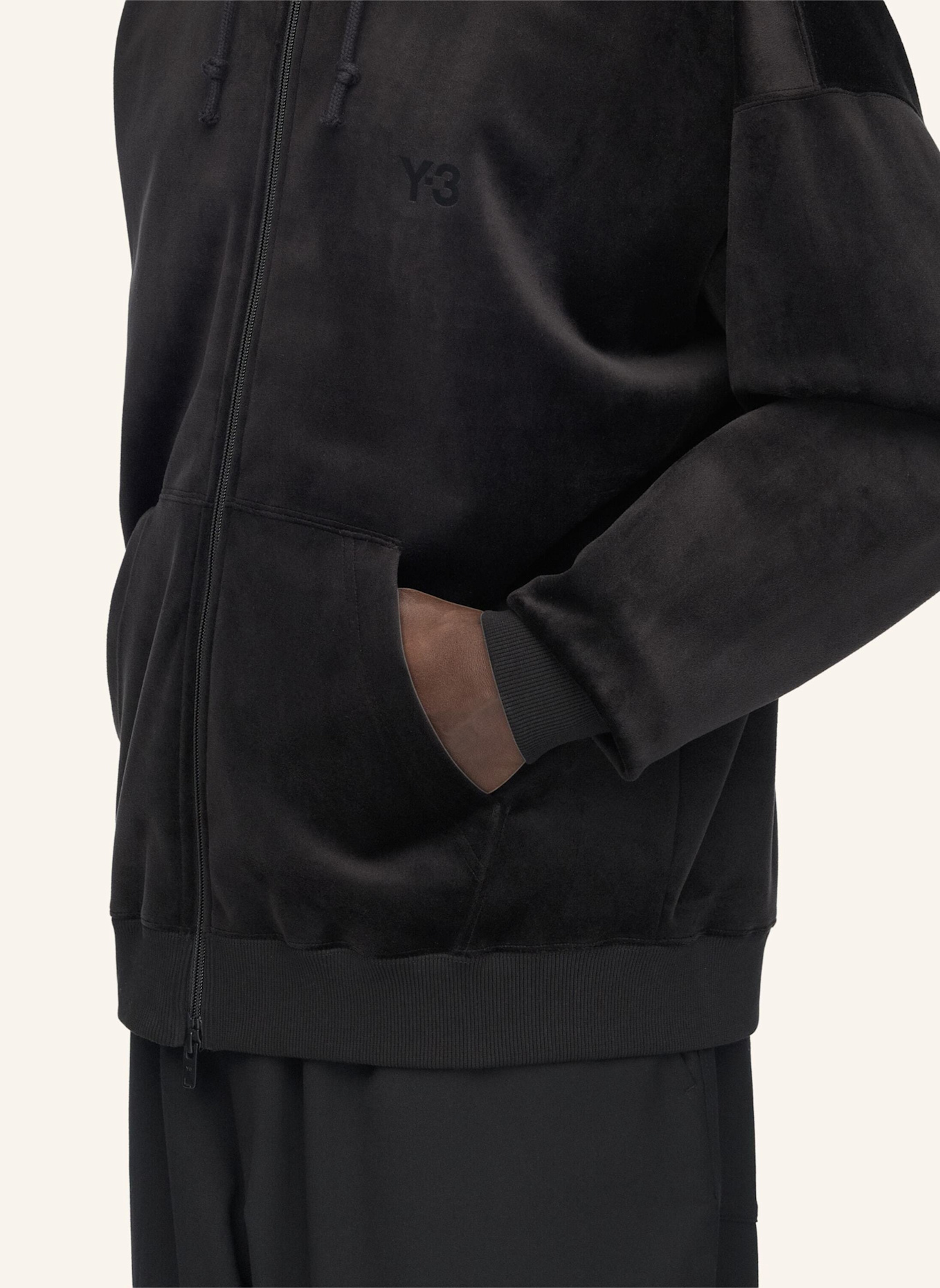 Y-3 Y-3 KAPUZENJACKE, SAMTCORD: SCHWARZ