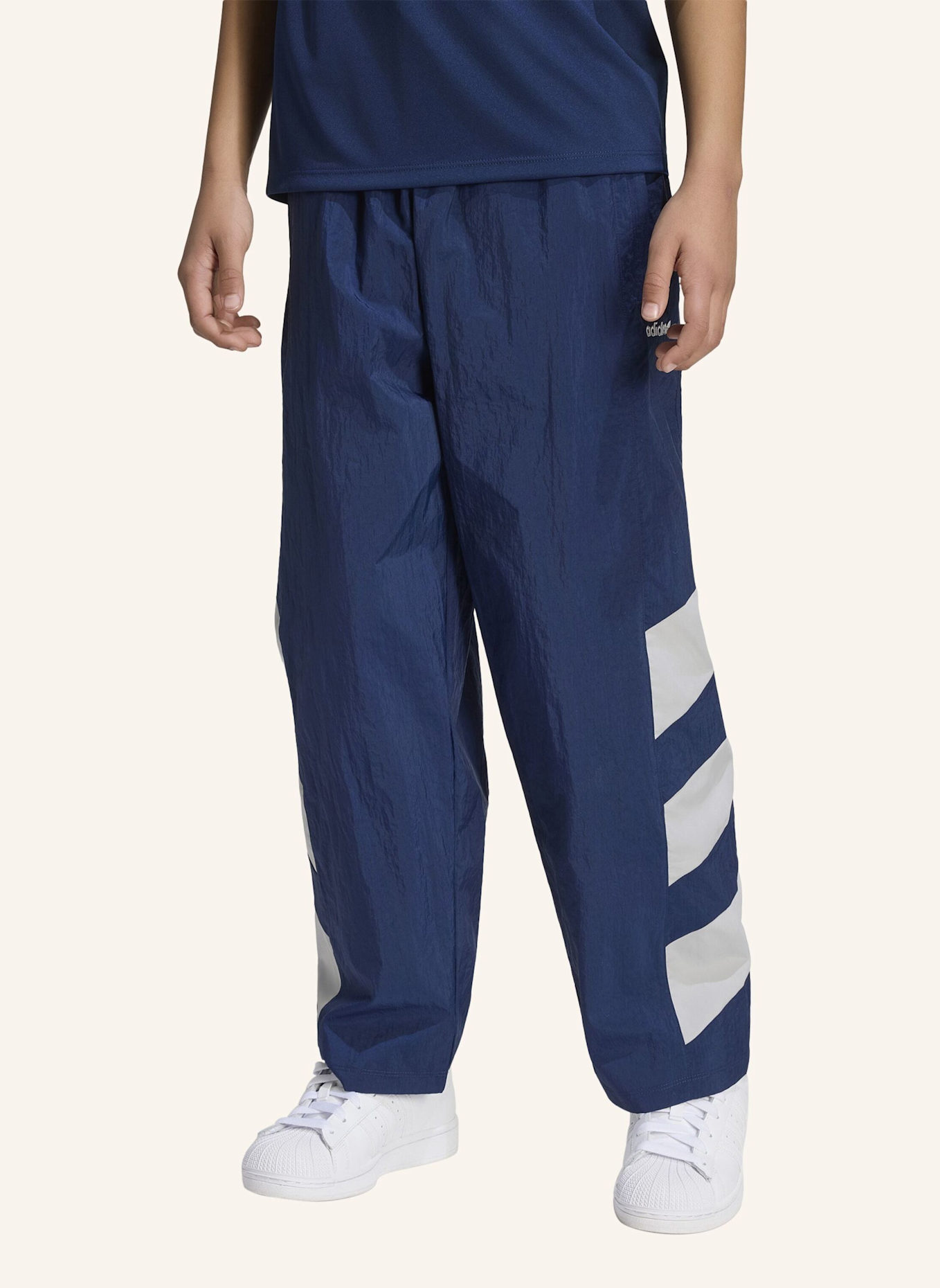 adidas Originals TRAININGSHOSE, OVERSIZE, GEWEBT, COLOURBLOCKING: BLAU/ GRAU
