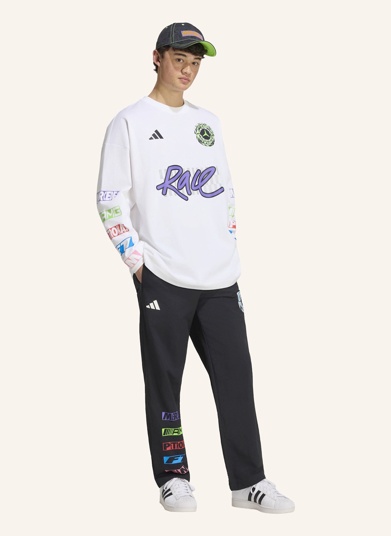 adidas MERCEDES – AMG PETRONAS FORMULA 1 TEAM LIGHTS ON LONGSLEEVE T-SHIRT: WEISS