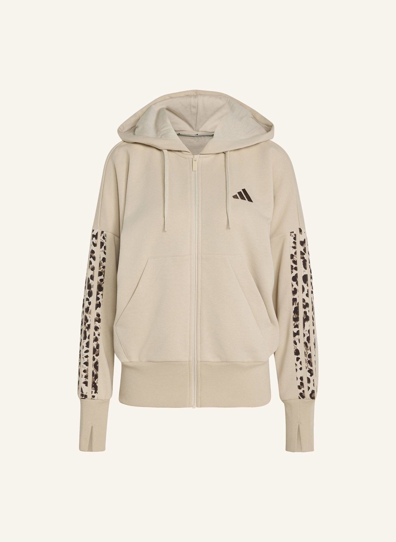 adidas SEASONAL ESSENTIALS 3-STREIFEN KAPUZENJACKE, ANIMALPRINT: KHAKI